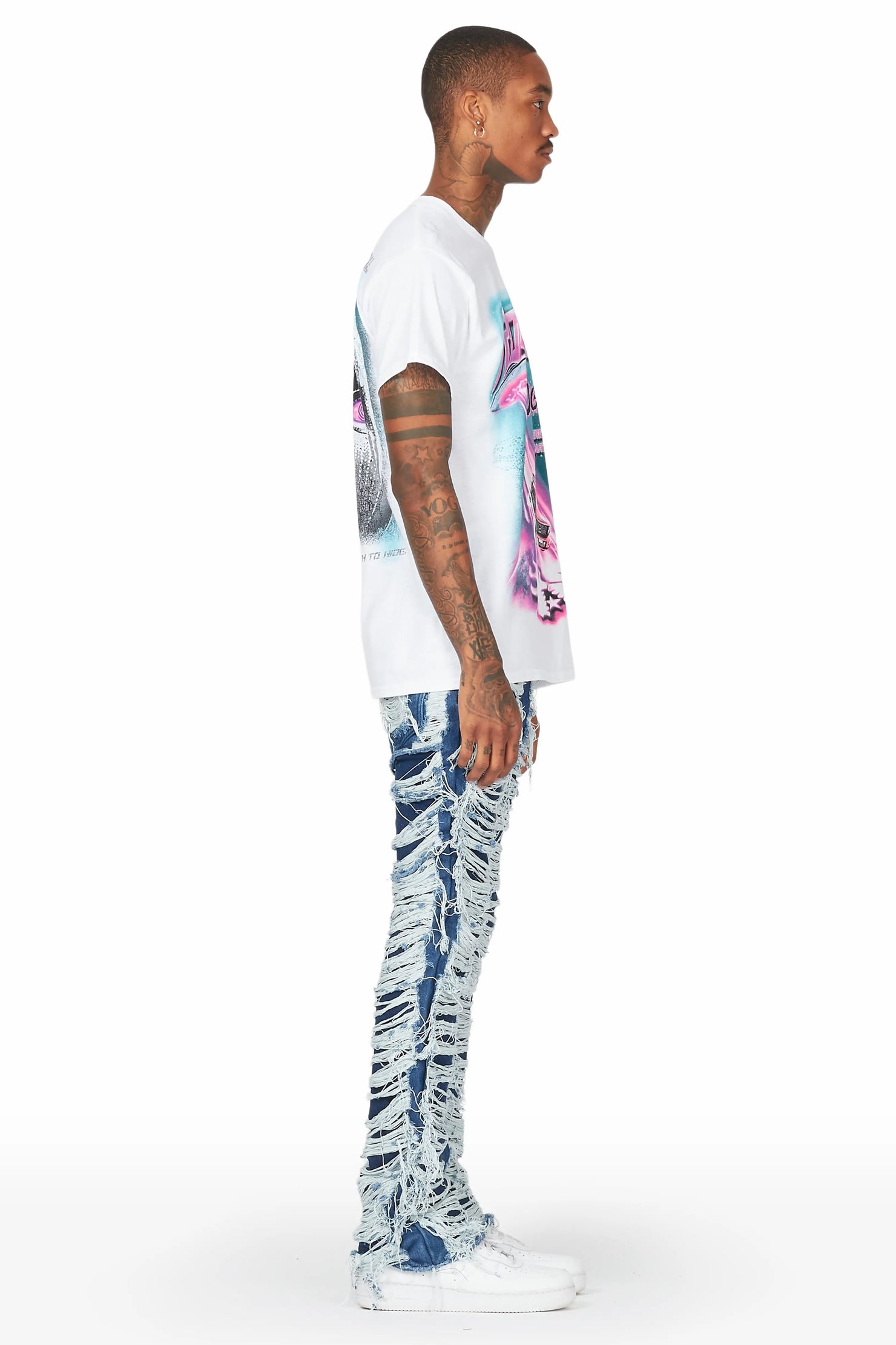 Conrad Blue Stacked Flare Jean