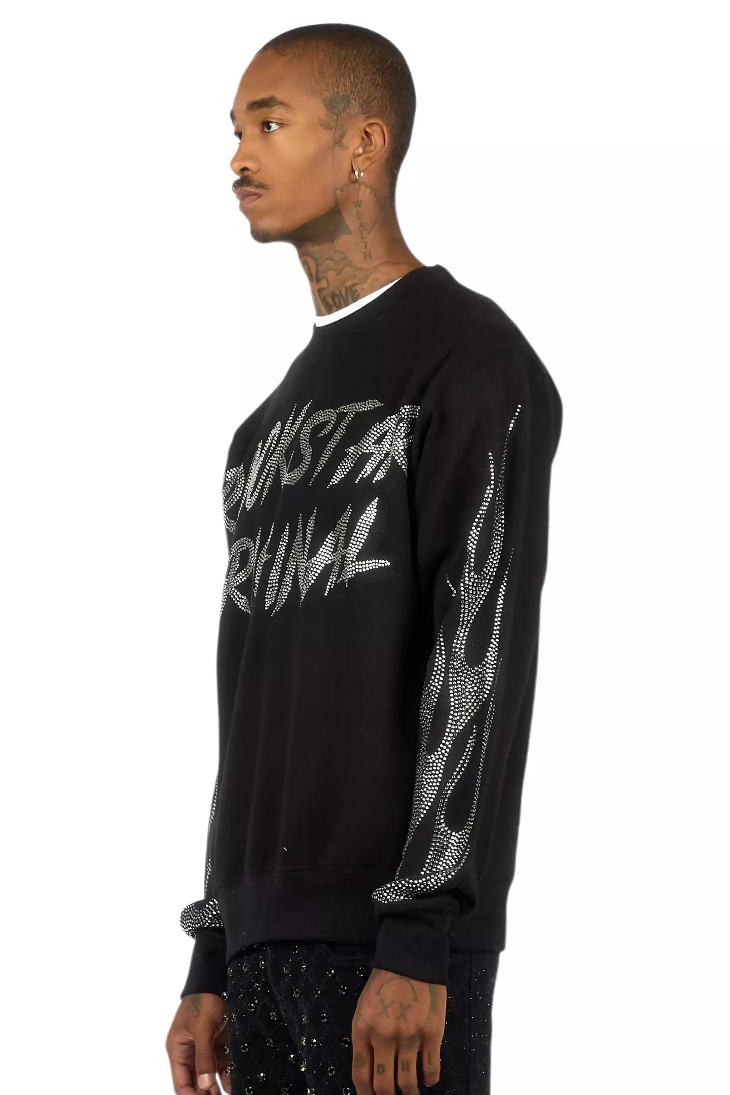 Raizo Black/Silver Rhinestone Crewneck Sweatshirt