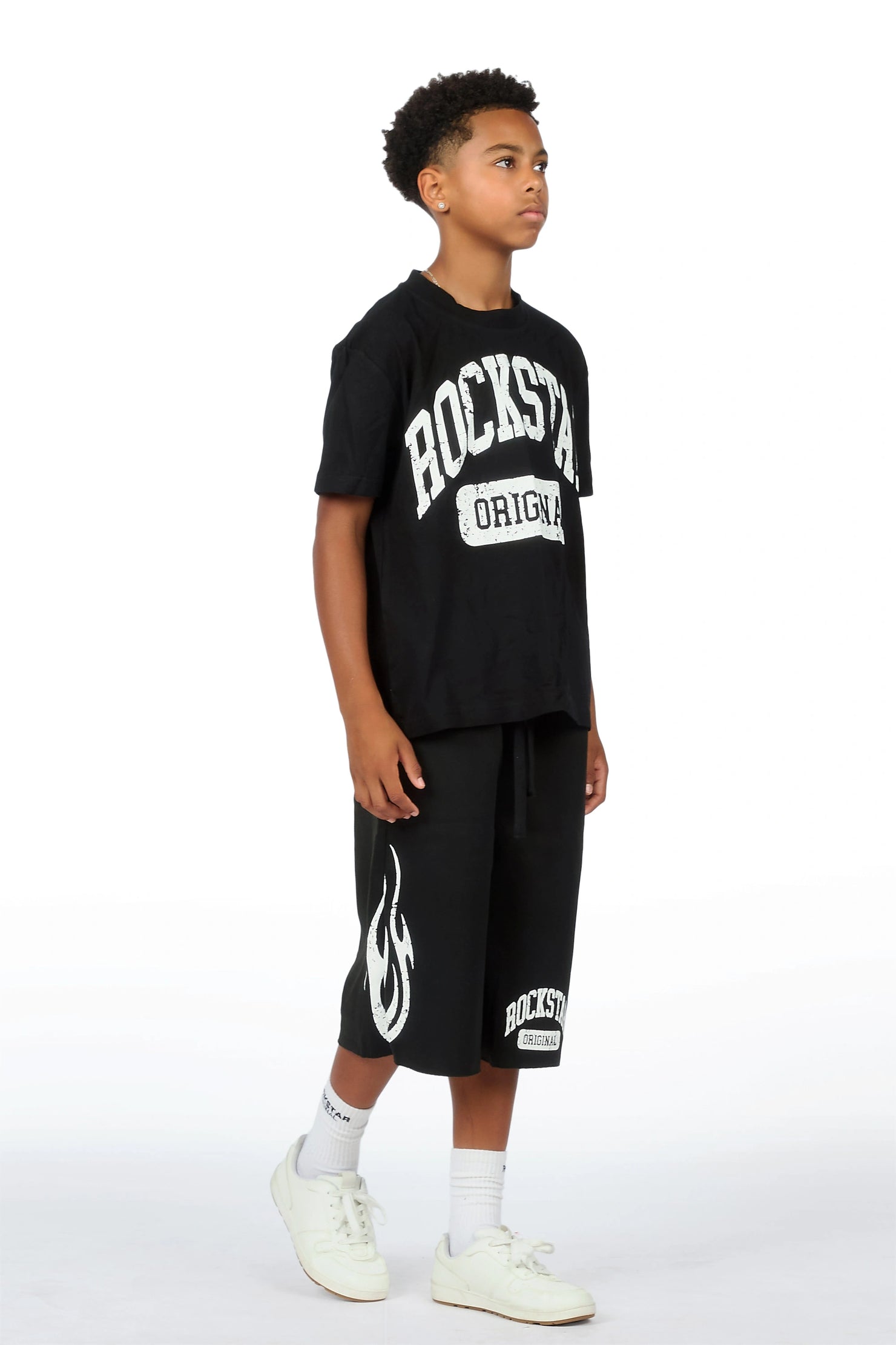 Boys Member Black Oversized T-Shirt/Short Set