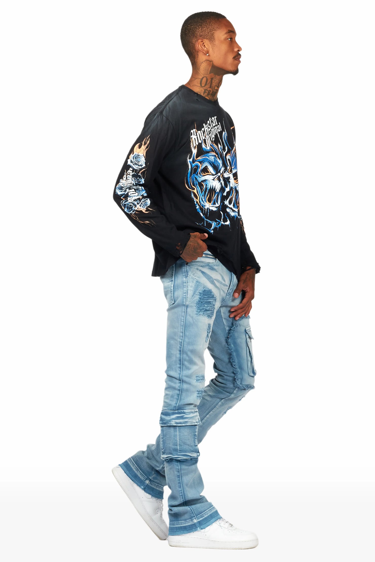 Zaxton Blue Stacked Flare Jean