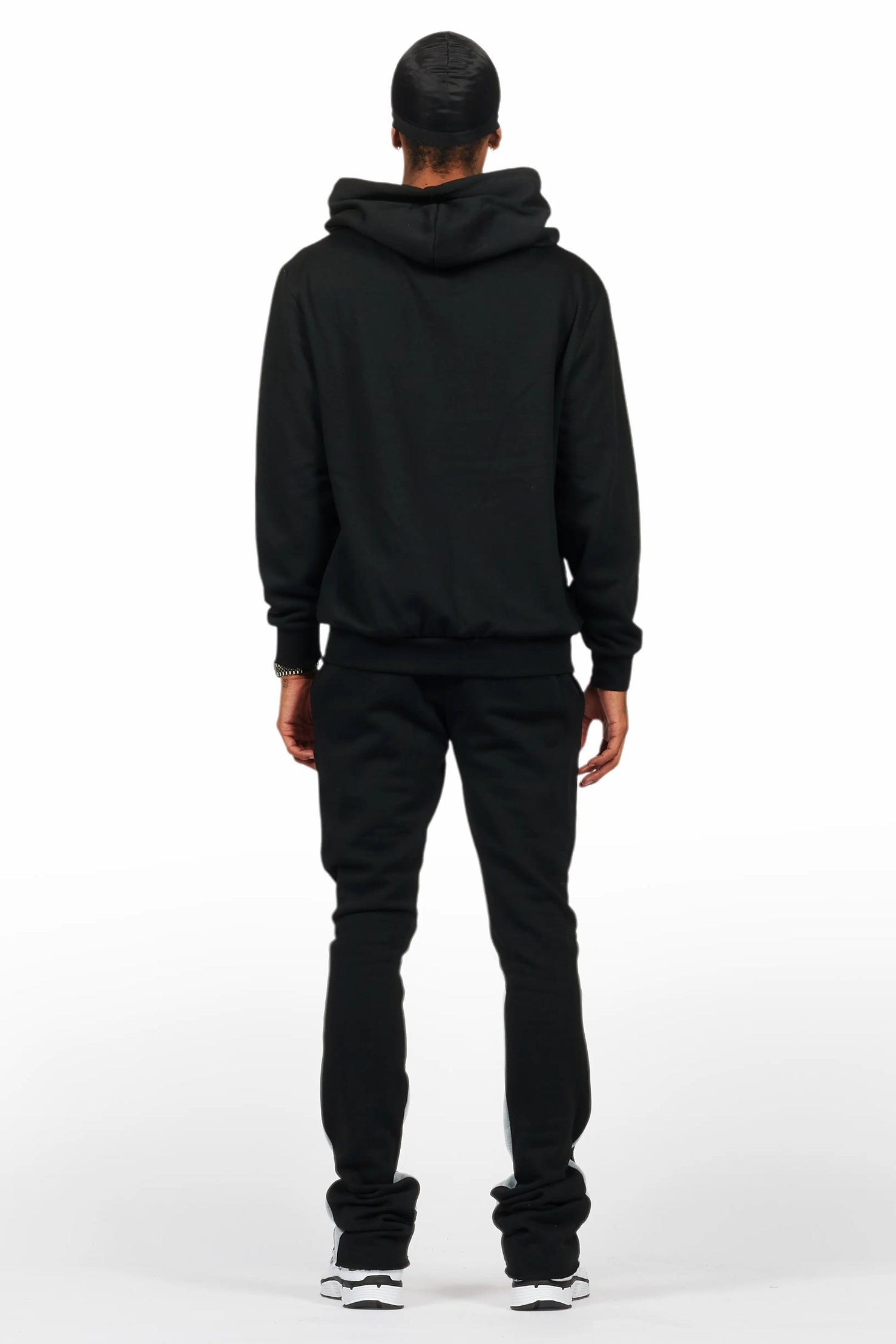 Sana Black Hoodie/Stacked Flare Track Pant Set