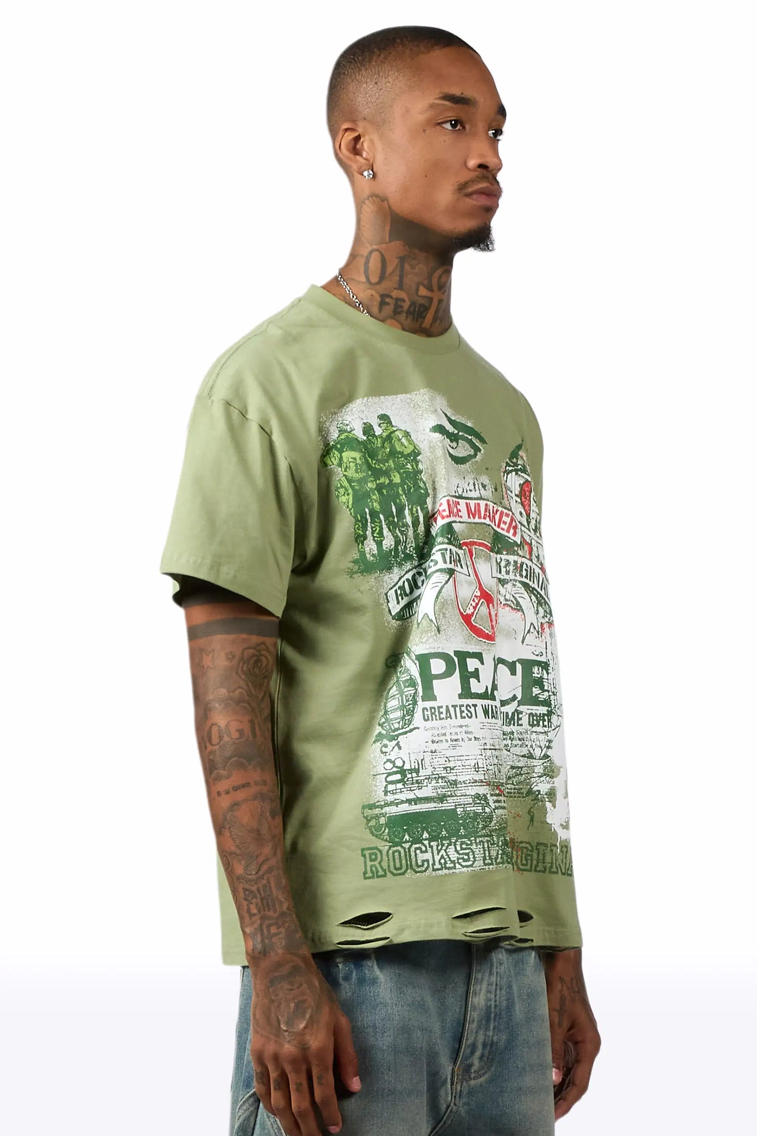 Saeko Olive Oversized Graphic T-Shirt