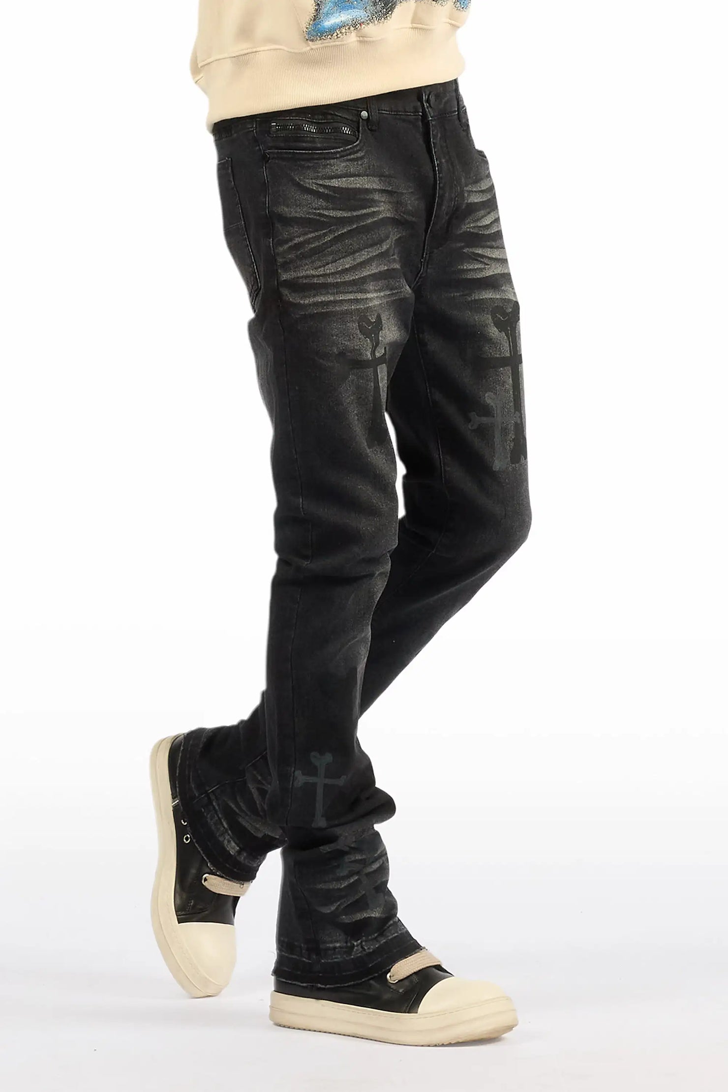 Olivier Dag Dark Grey Stacked Flare Jean