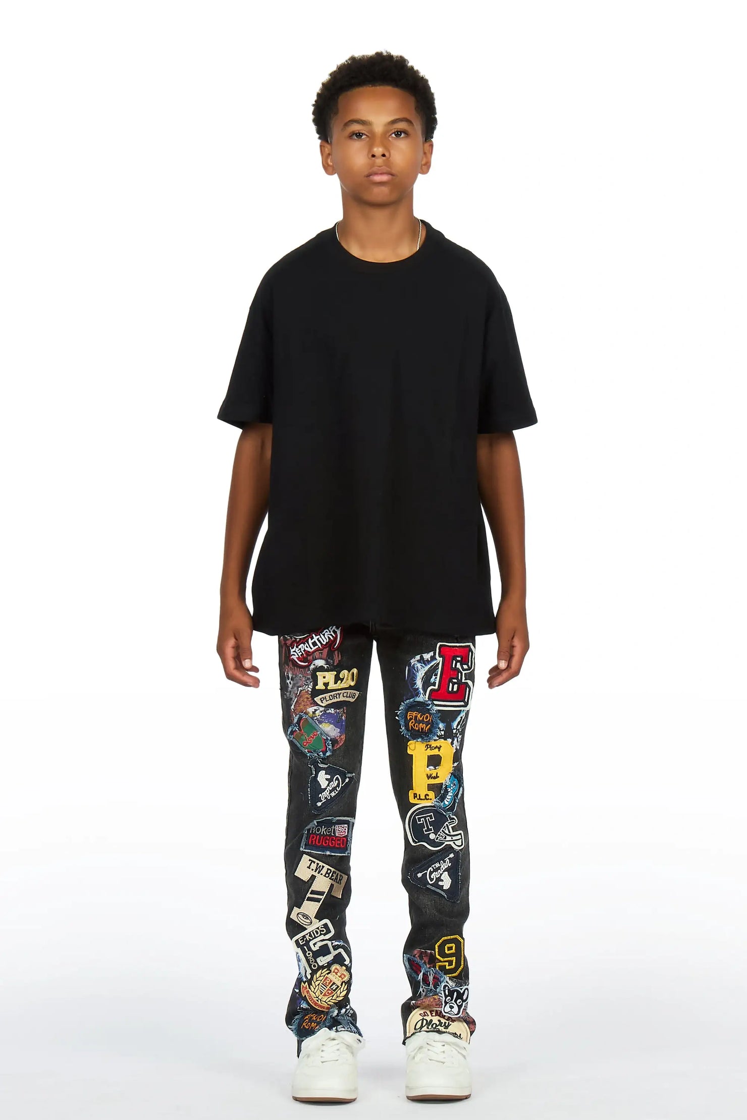 Boys Espen Black Slim Patchwork Jean