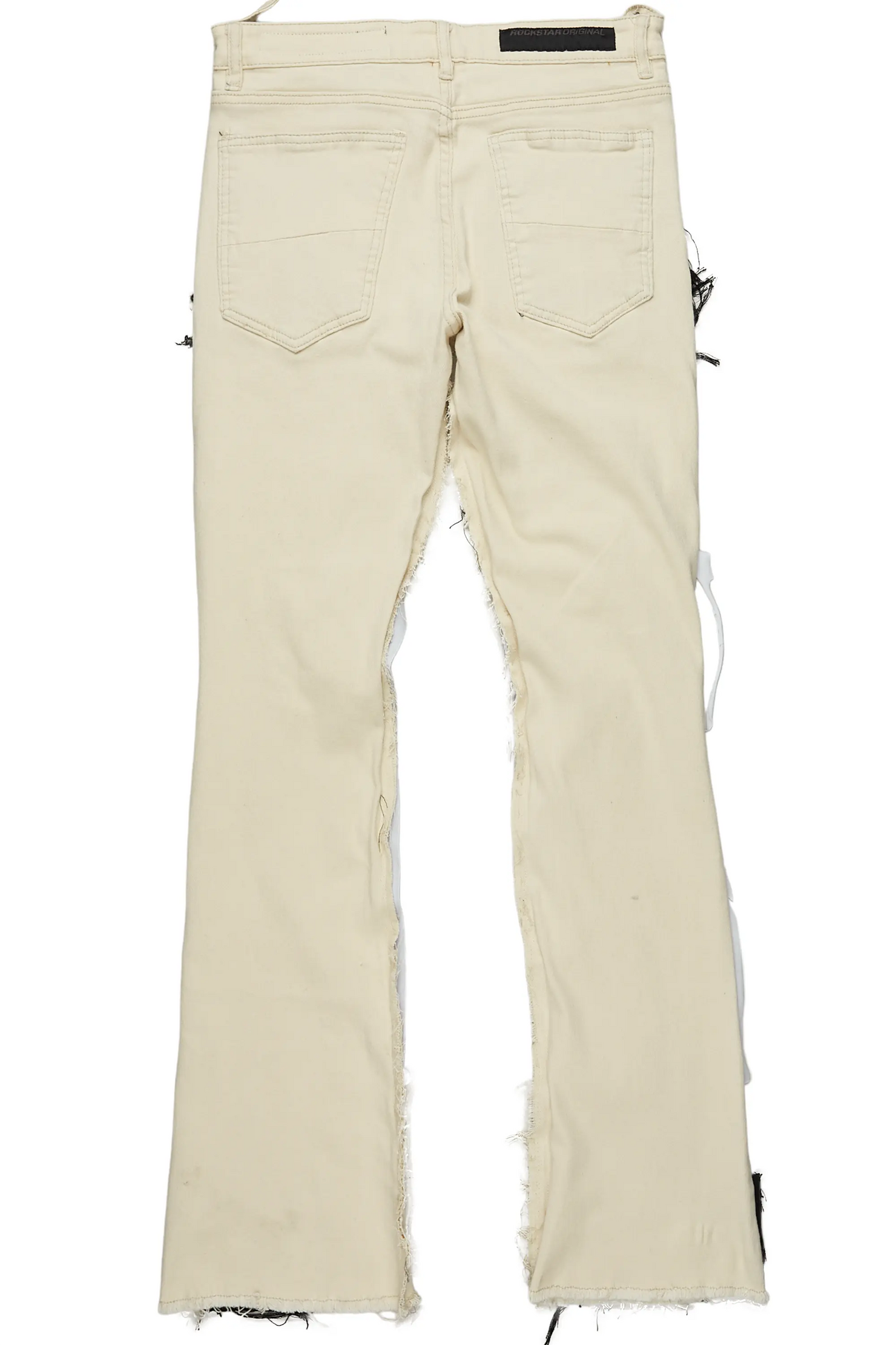 Helios Beige Patchwork Stacked Flare Jean