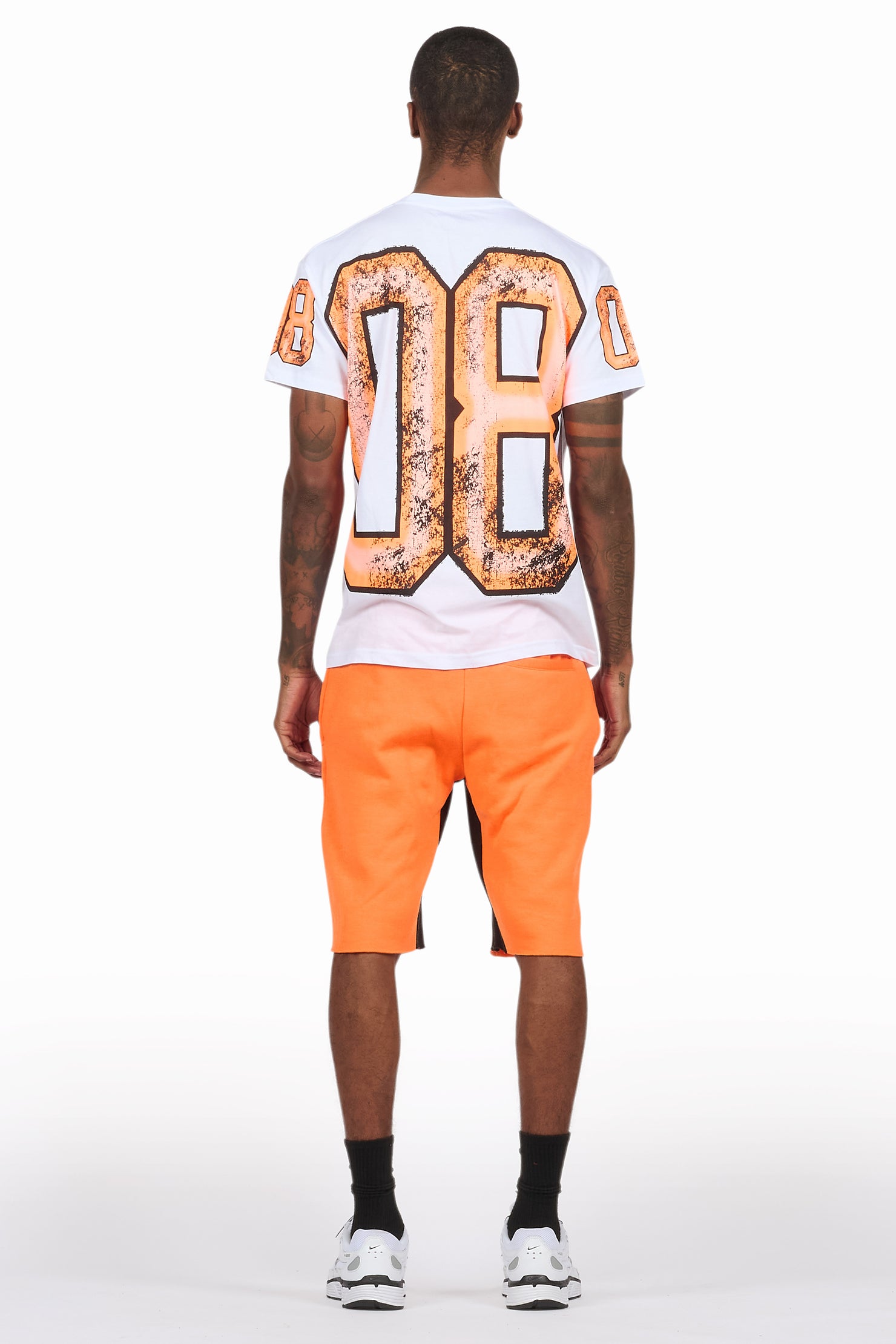 Fields White/Orange Raw Edge T-Shirt Short Set