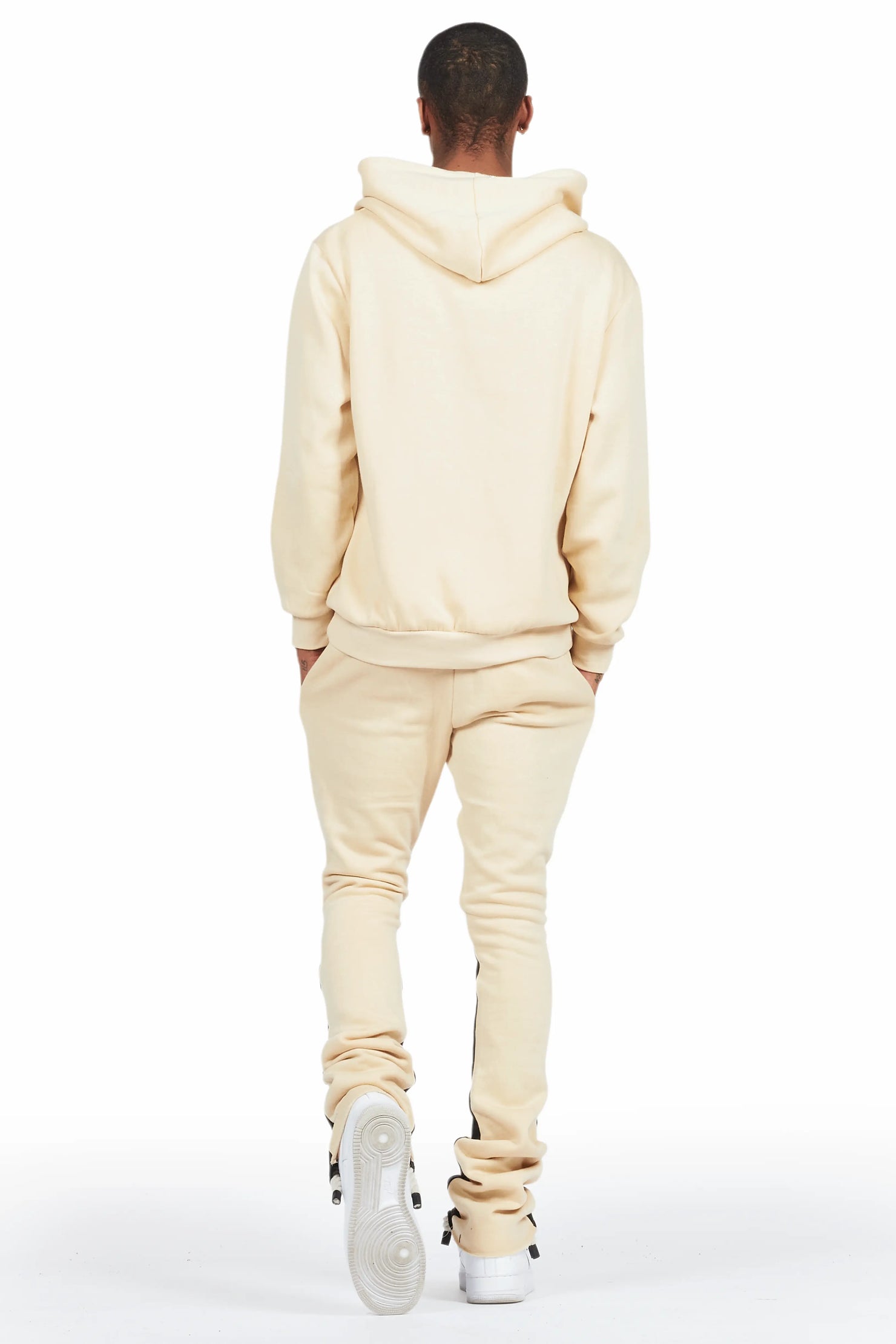 Basic Beige Hoodie/Stacked Flare Track Set
