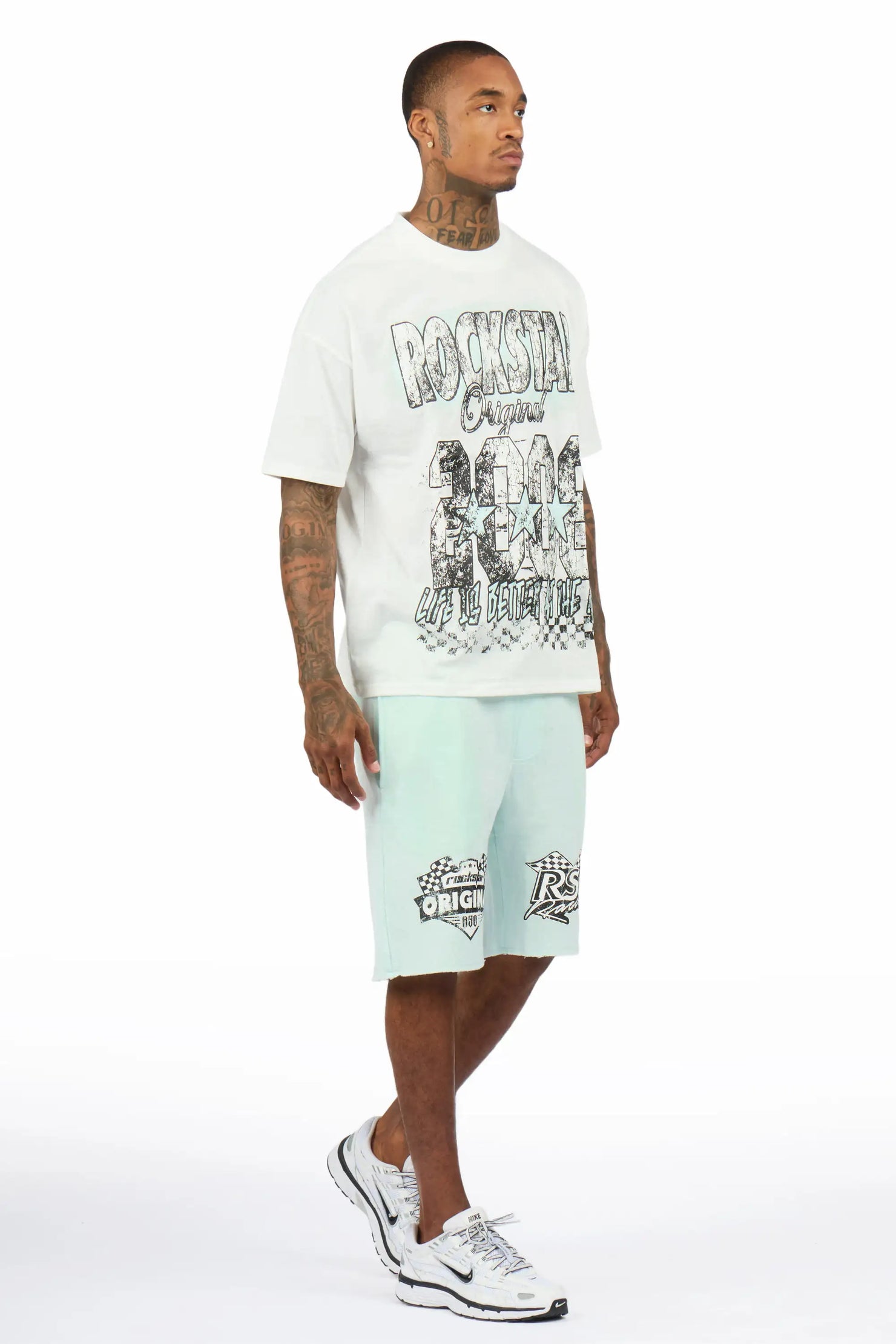 Racing Grung White/Mint Graphic T-Shirt Short Set