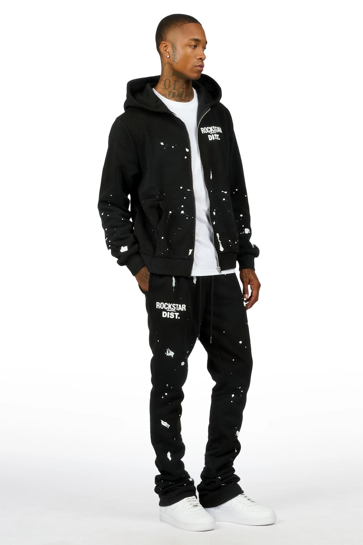 Zip Up Black Raffer Hoodie/Stacked Track Set