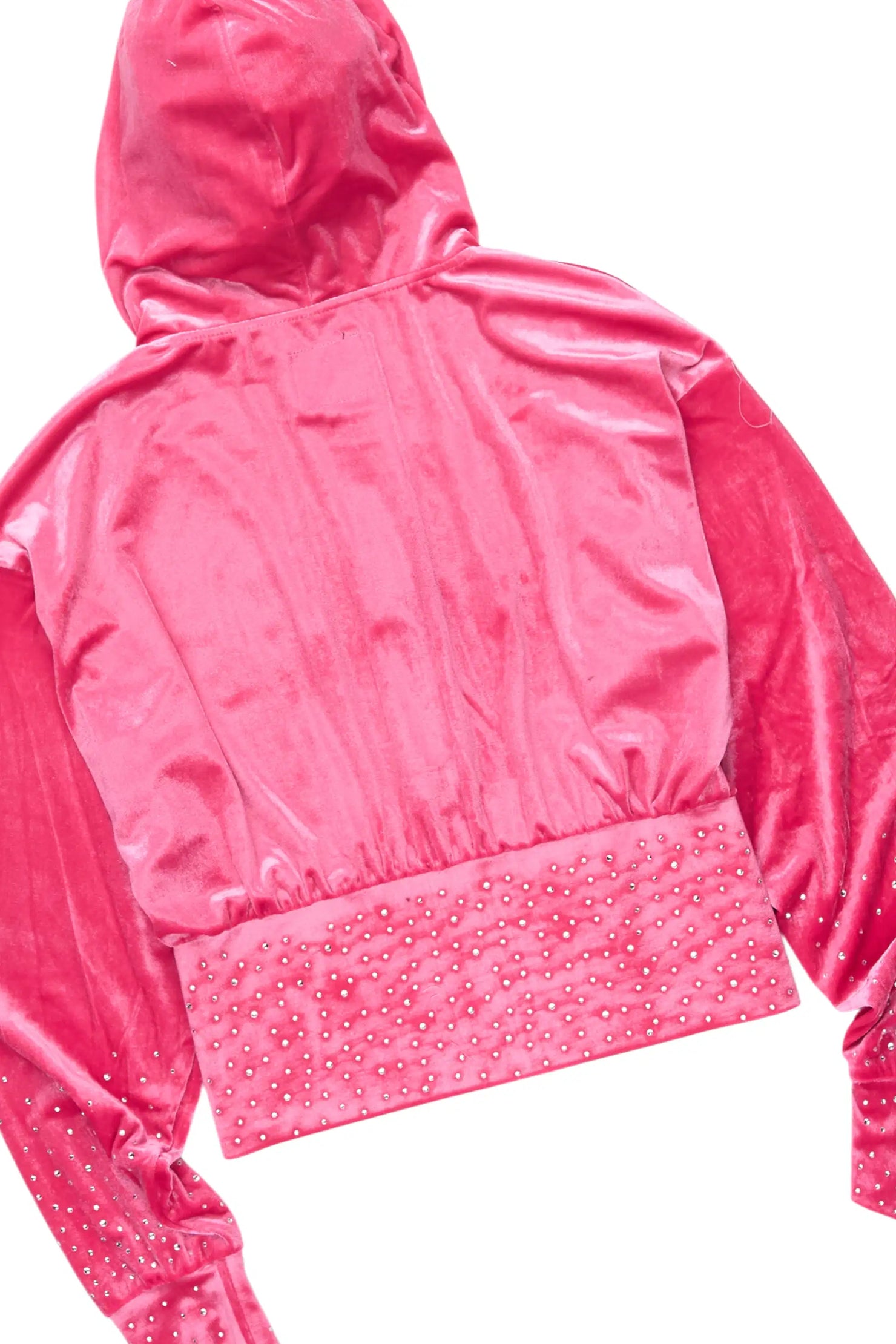 Rachell Hot Pink Rhinestone Velour Stacked Track Set