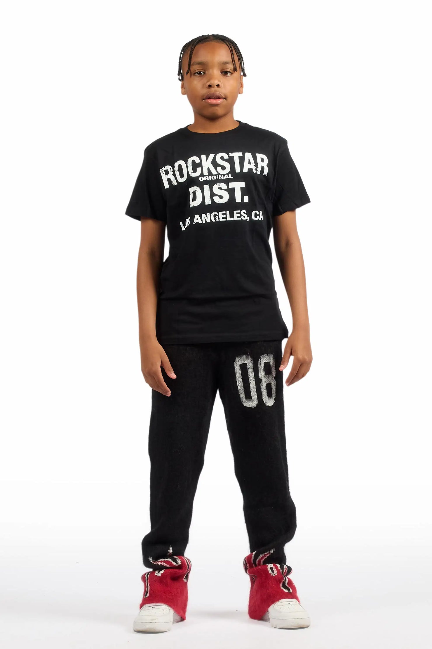 Boys Holger Black/Red Graphic Stacked Flare Mohair Track Pant