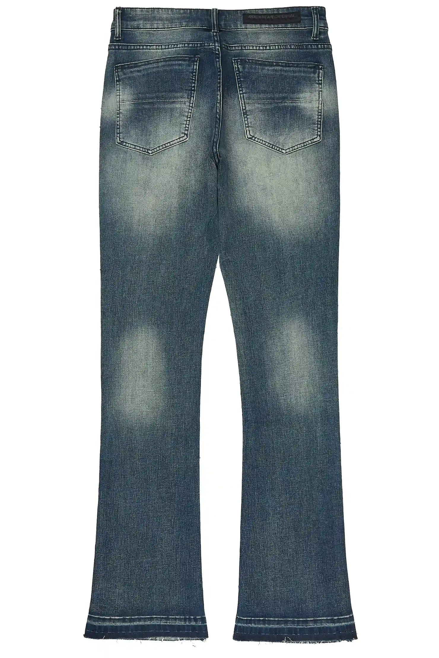 Miller Dark Blue Rhinestone Studded Stacked Flare Jean