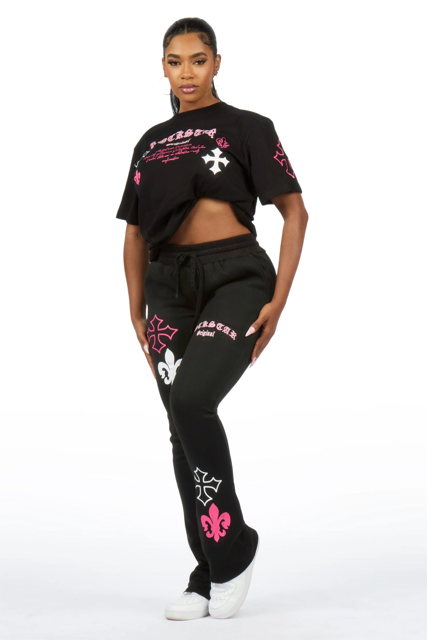 Deshunique Black T-Shirt Stacked Track Set