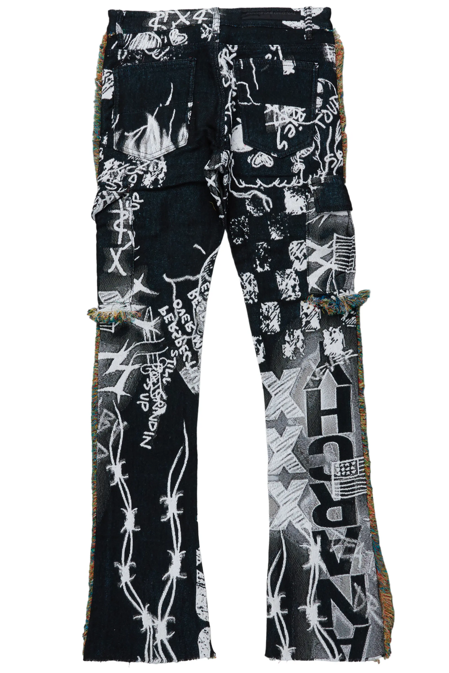Zane Black/White Tapestry Stacked Flare Jean