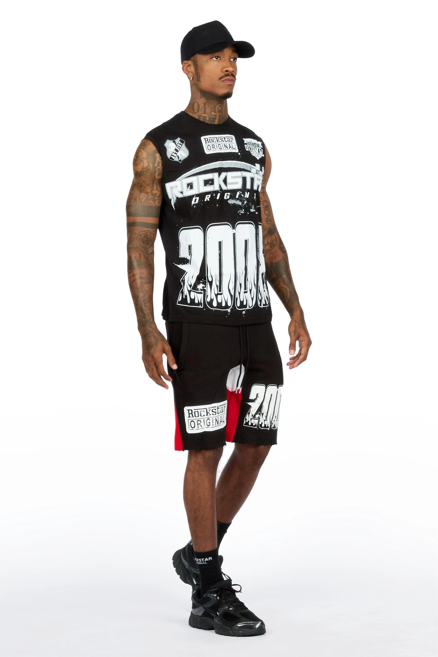 Amos Black Relaxed Cut Sleeve T-Shirt/Short Set