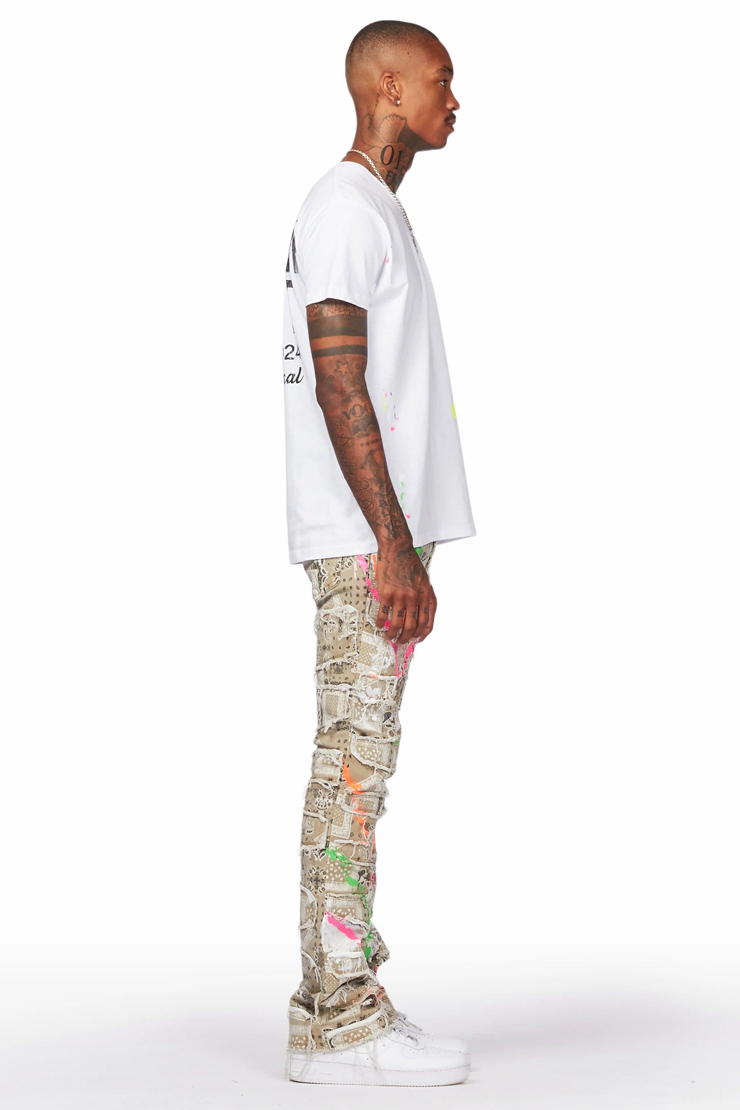 Fahim Beige Painter Stacked Flare Jean