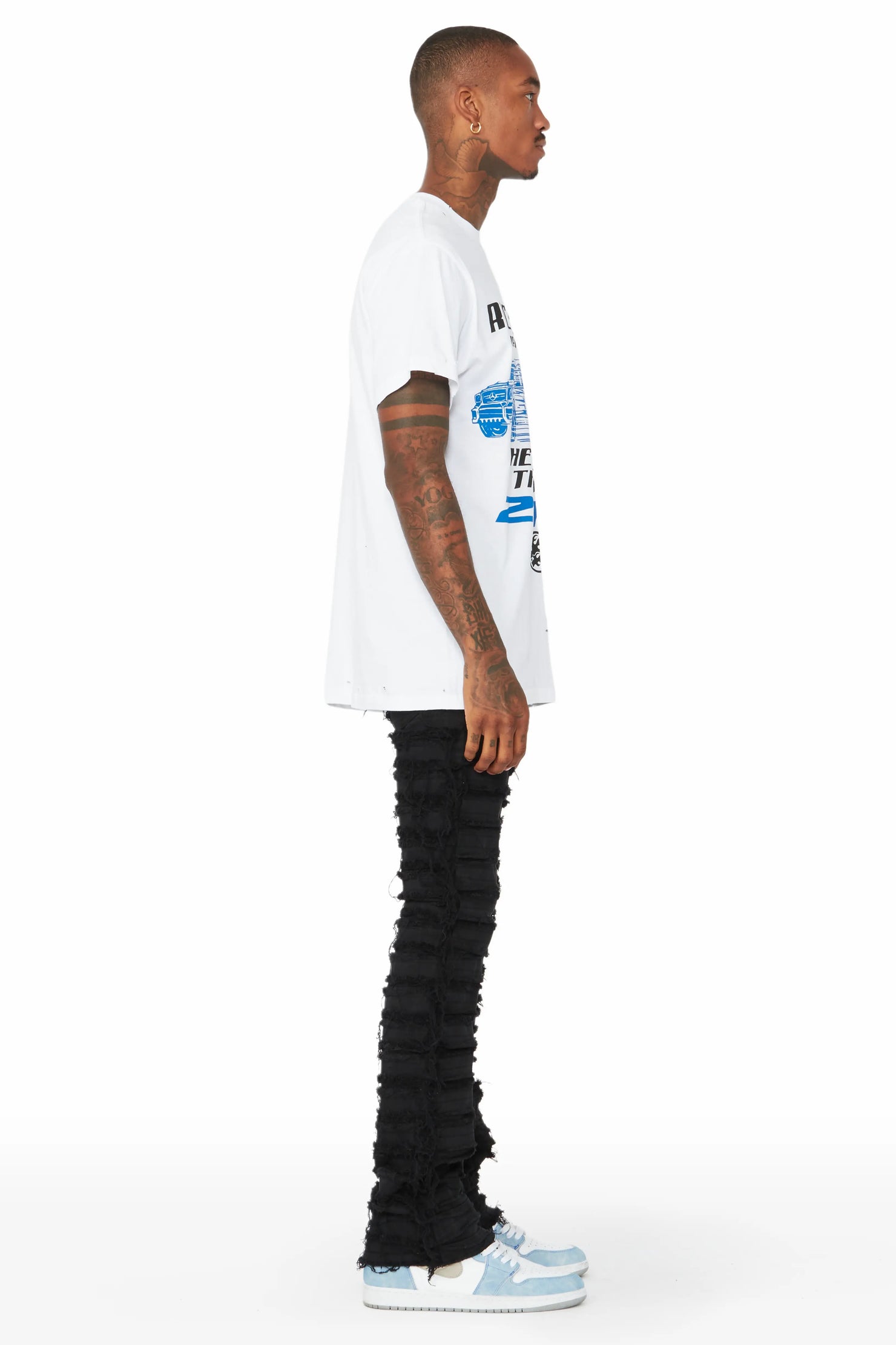 Cassius Black Stacked Flare Jean