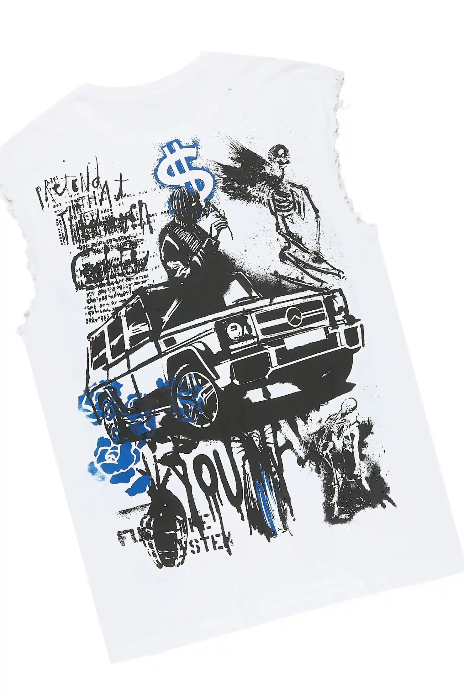 Grill 3.0 White/Blue Oversized Graphic T-Shirt & Jacomus Baggy Fit Jean Set