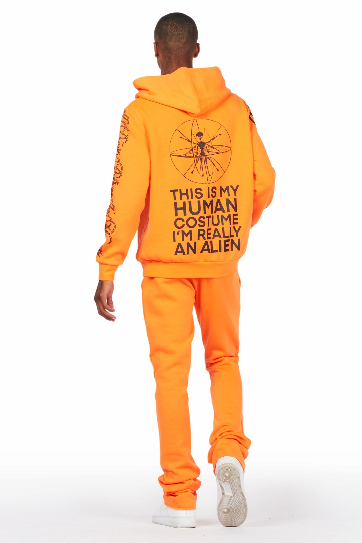 Yarden Orange Graphic Hoodie/Stacked Flare Pant Track Set