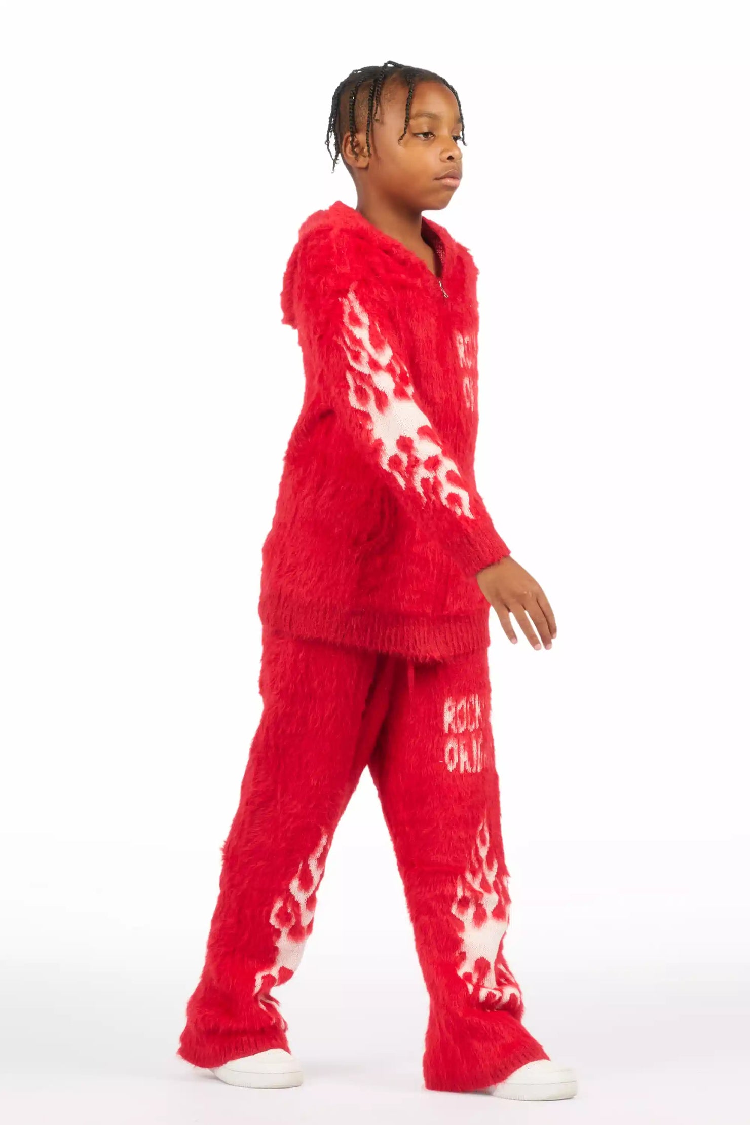 Boys Toshio Red Stacked Flare Knitted Mohair Track Set