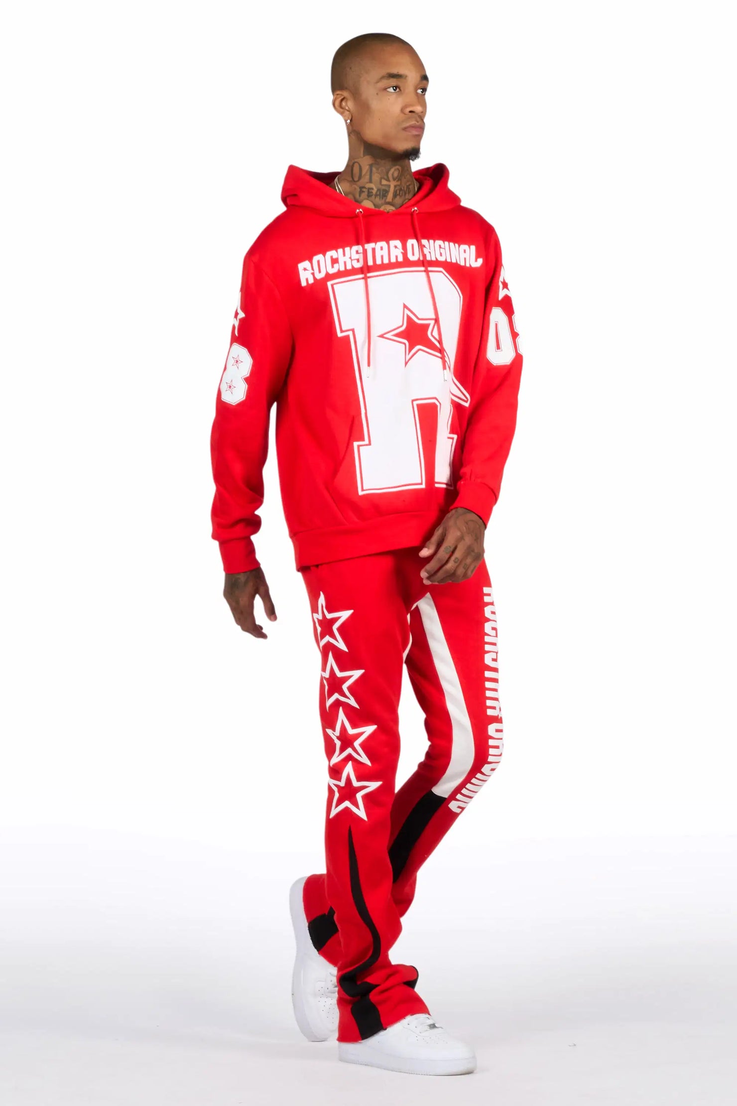 Skender Red/White Hoodie/Stacked Flare Track Set