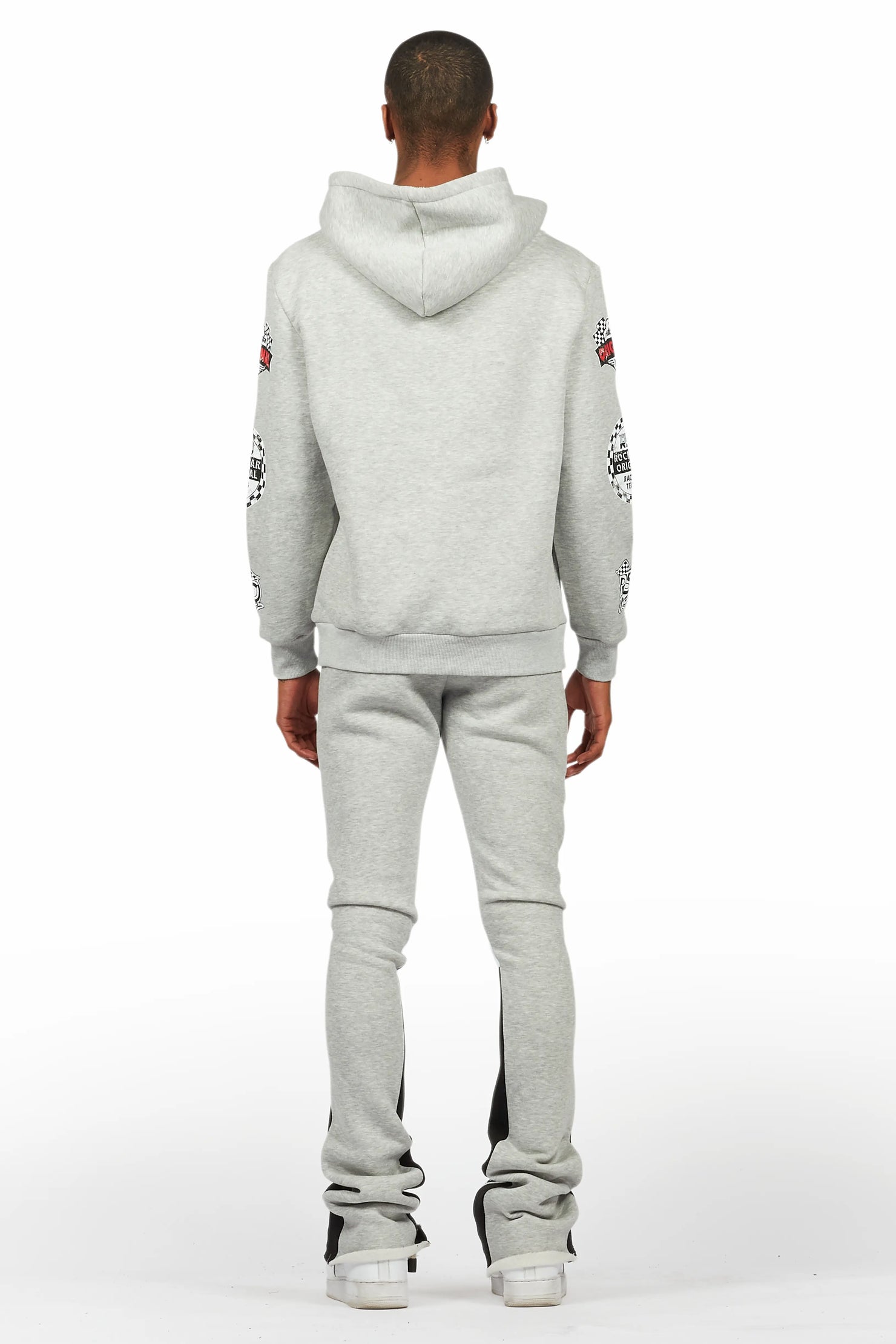 Racing Grung Heather Grey Hoodie/Stacked Flare Track Pant Set