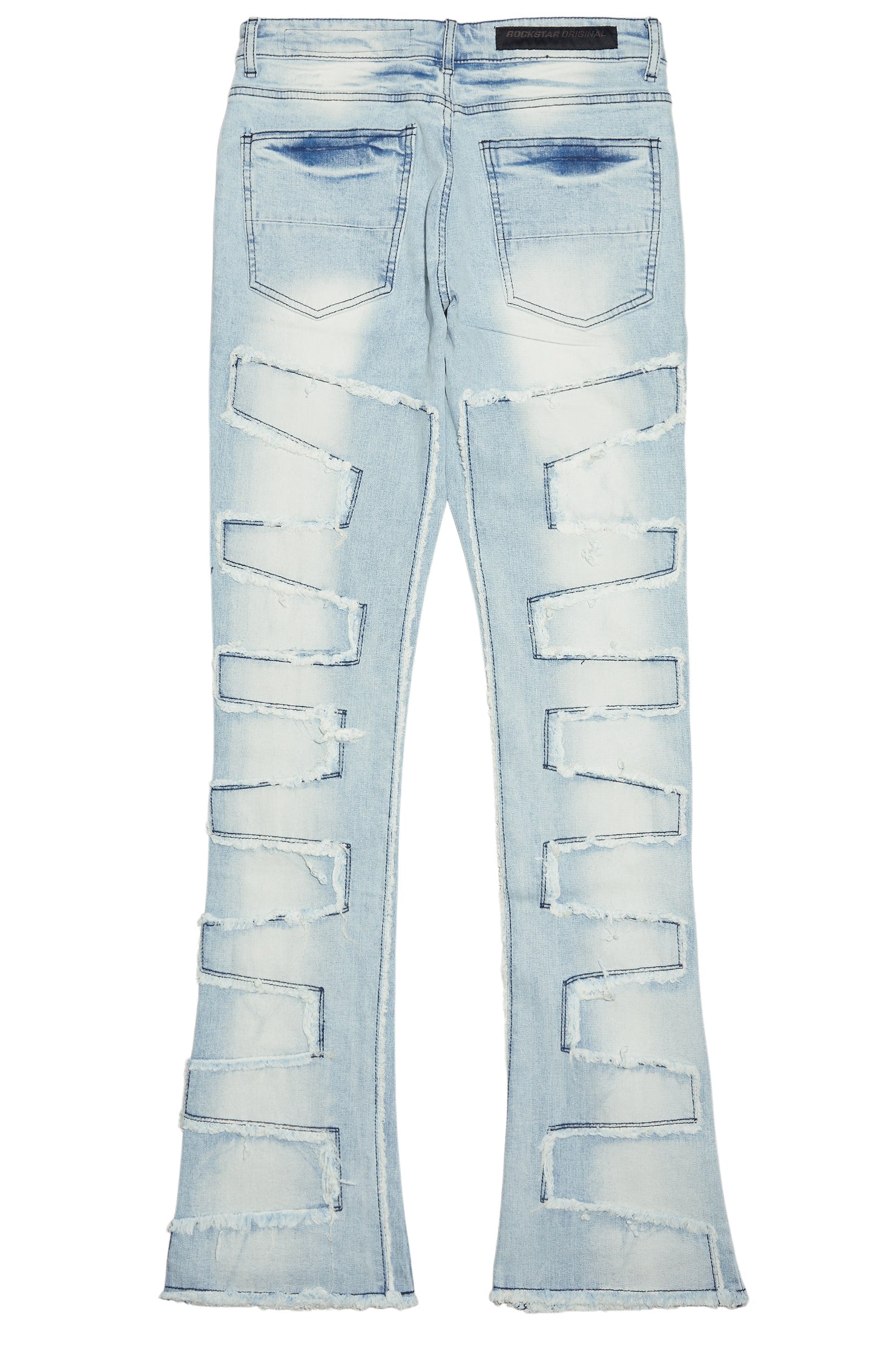 Shake Light Blue Rhinestone Stacked Flare Jean