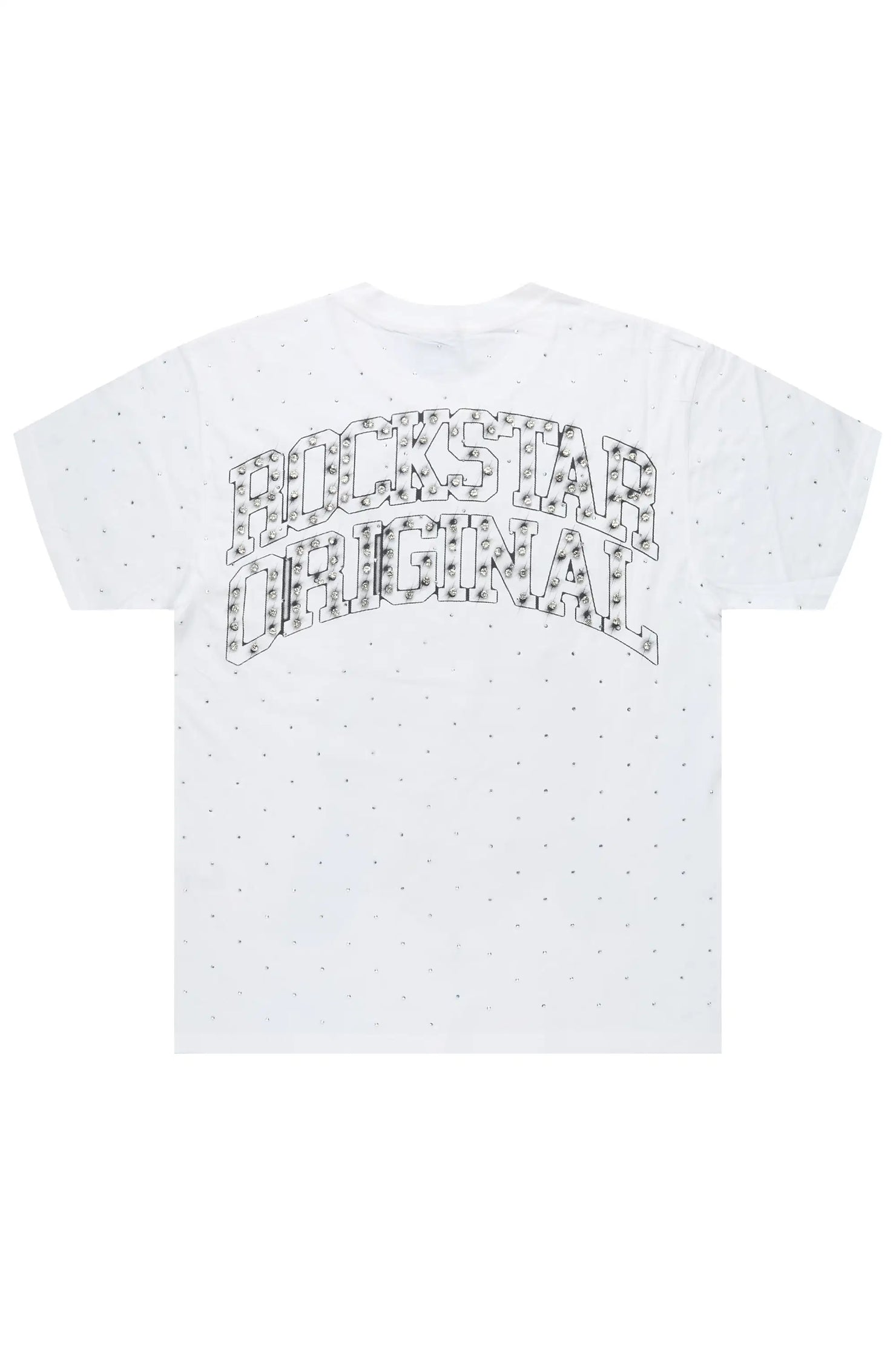 Jayla White Rhinestone Short Sleeve Tee Shirt