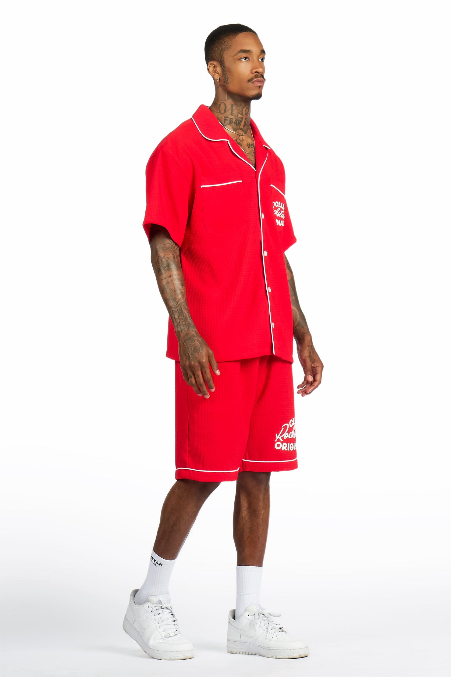 Clarence Red Button Down Shirt/Short Set