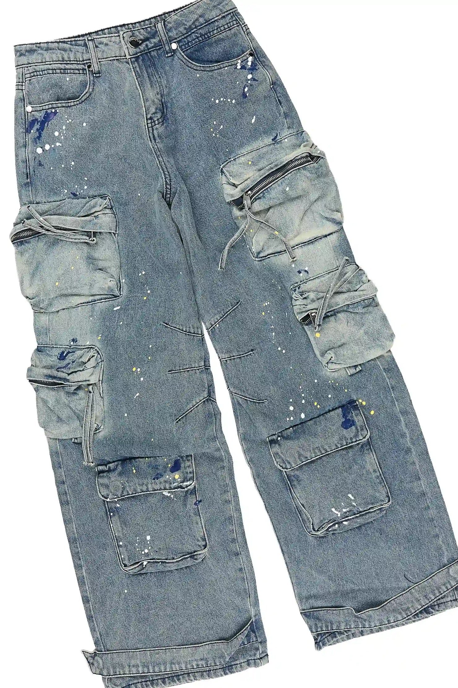 Boys Kavero Navy/Blue T-Shirt Painter Baggy Jean Set