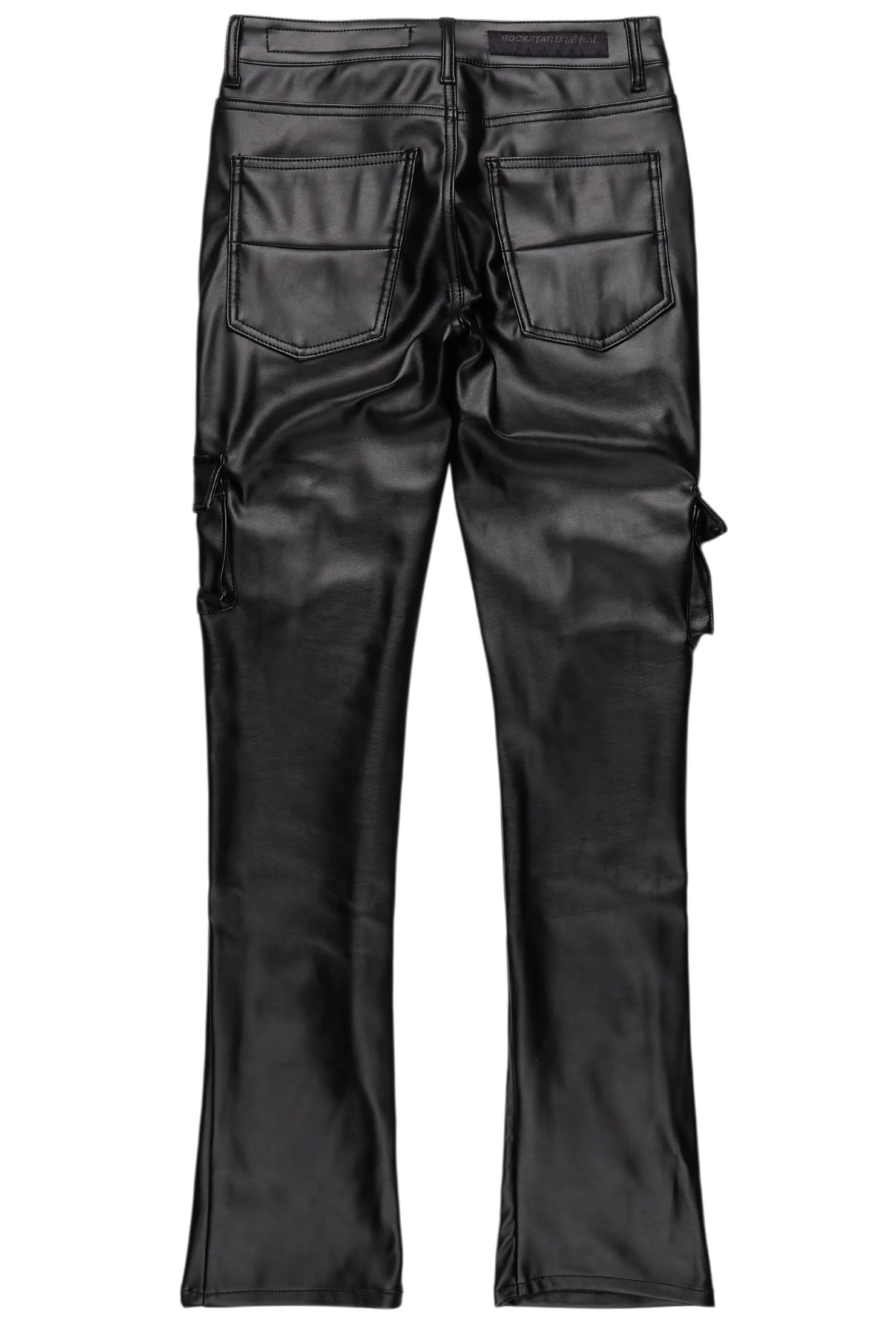 Kap Black Stacked Flare Faux Leather Jean