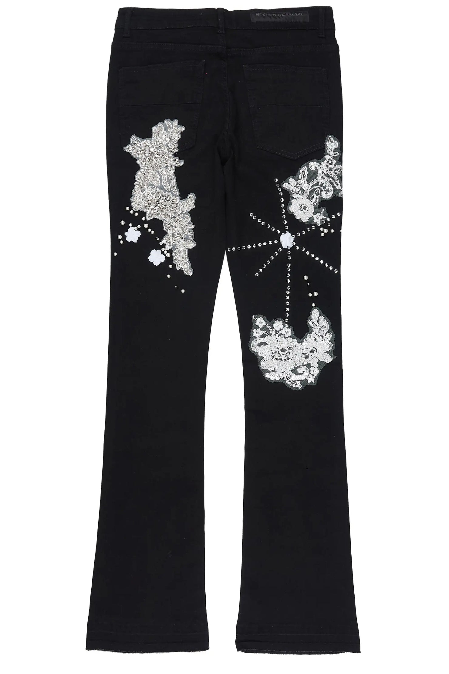 Yezen Black Rhinestone Stacked Fit Jean