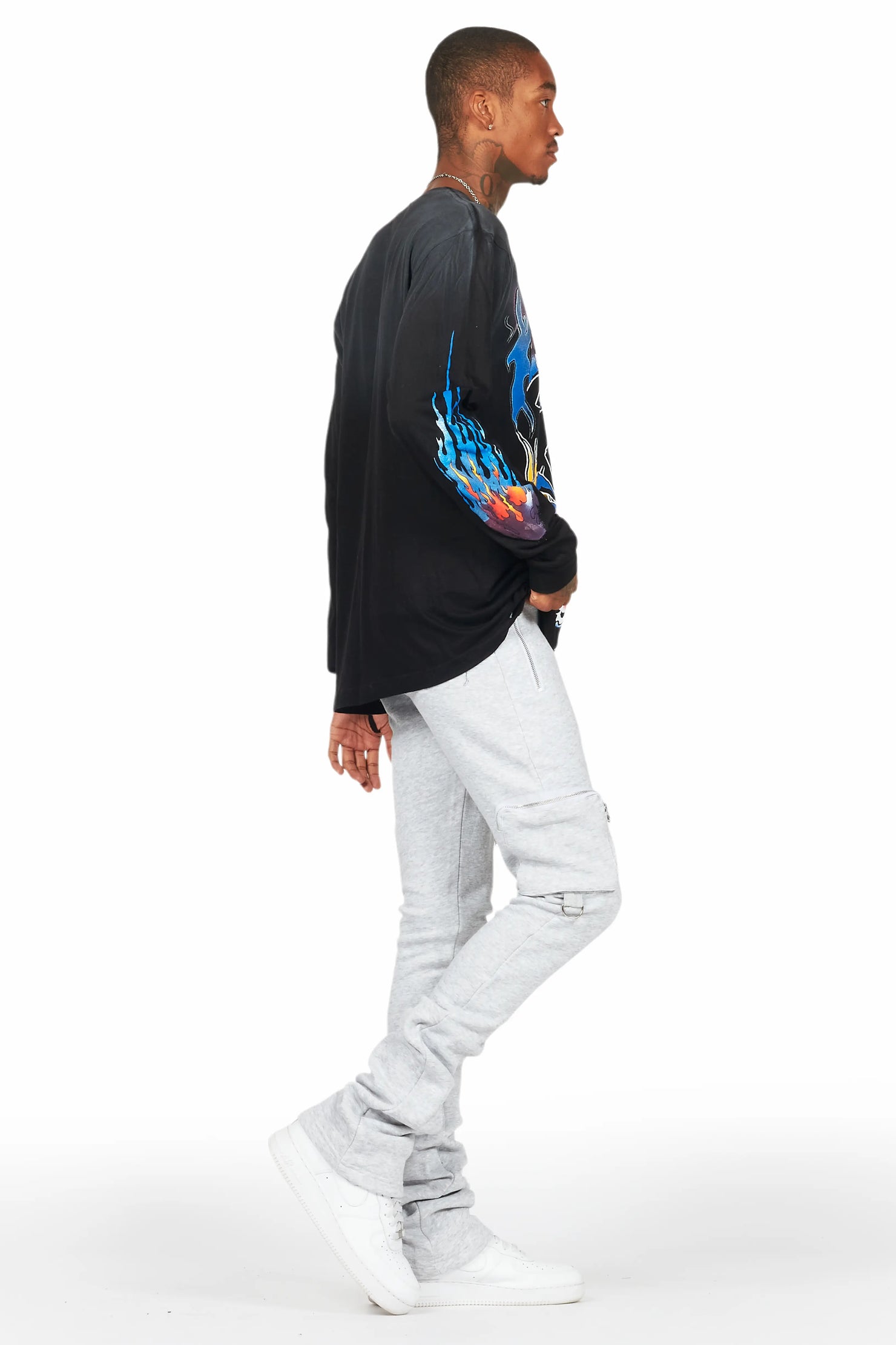 Colin Heather Grey Stacked Flare Track Pant