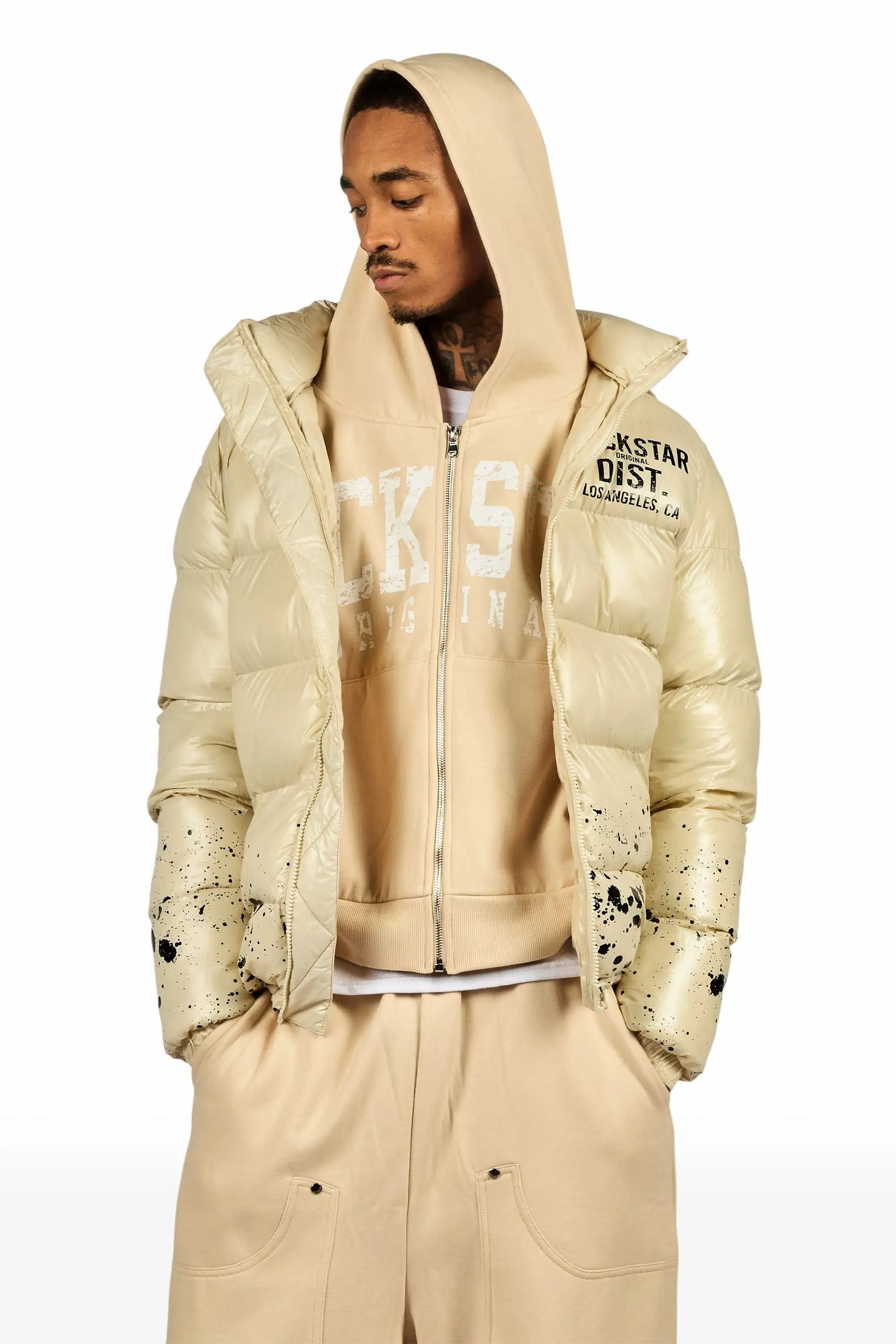 Warrior Beige Hoodie Baggy Fit Pant Track Set