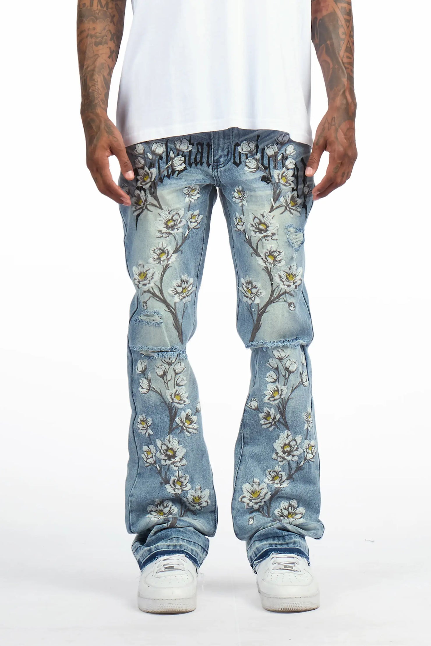 Folor Light Blue Stacked Flare Jean
