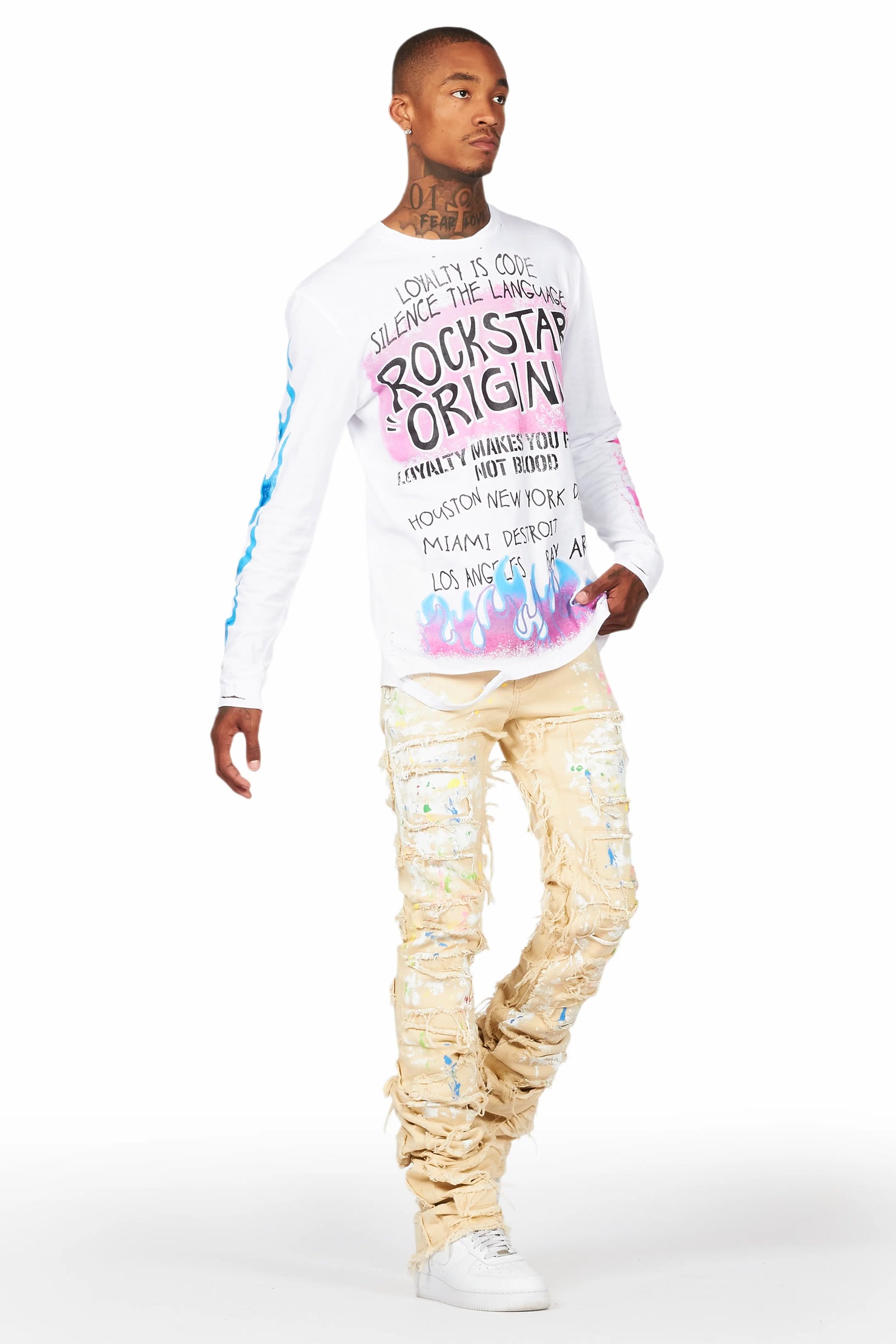 Fallon Beige Painter Super Stacked Flare Jean