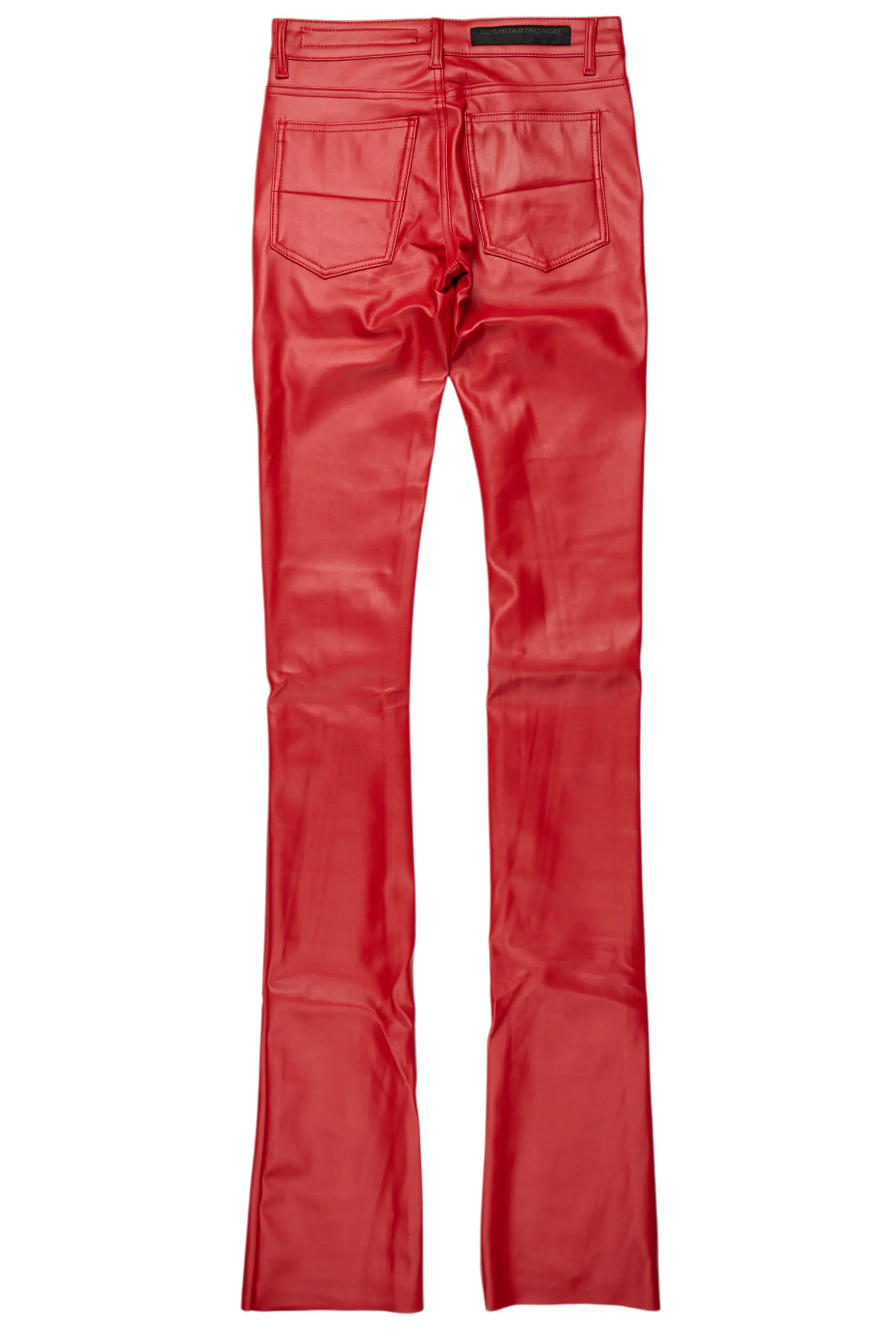 Petrus Red PU Stacked Flare Leather Jean