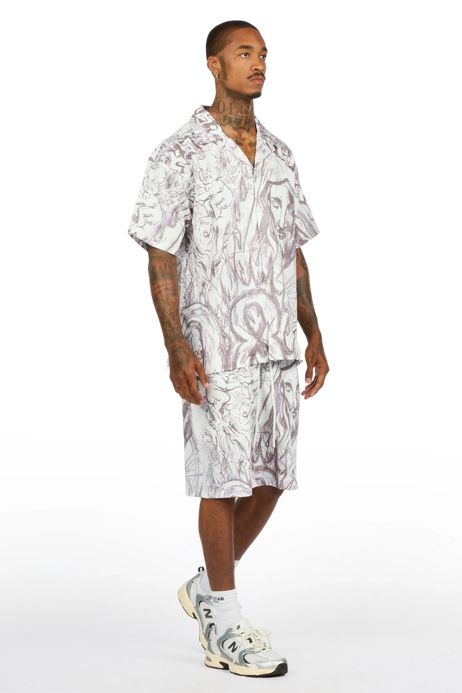 Fenno White Button Down T-Shirt/Short Set
