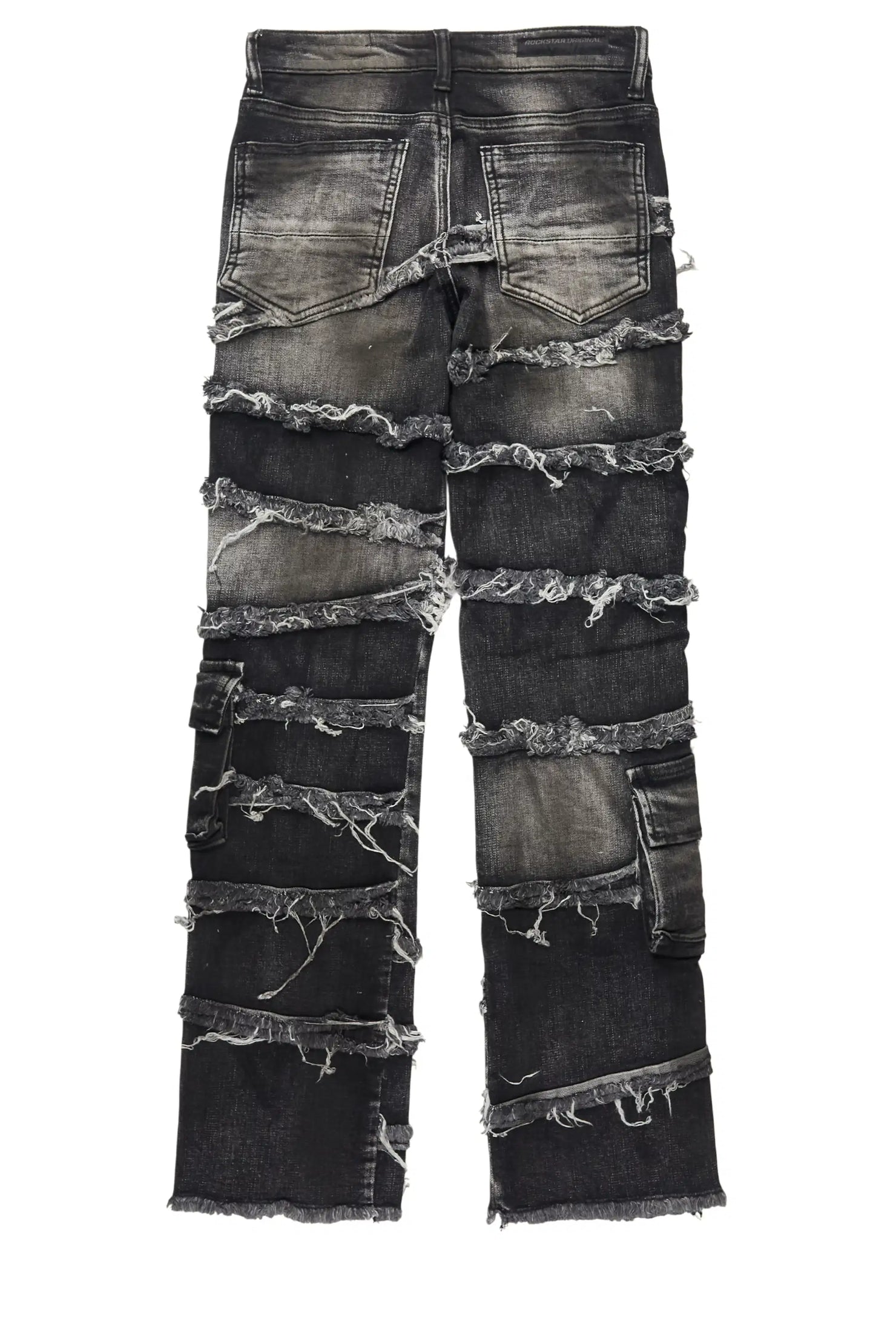 Boys Yves Jet Black Stacked Flare Cargo Jean