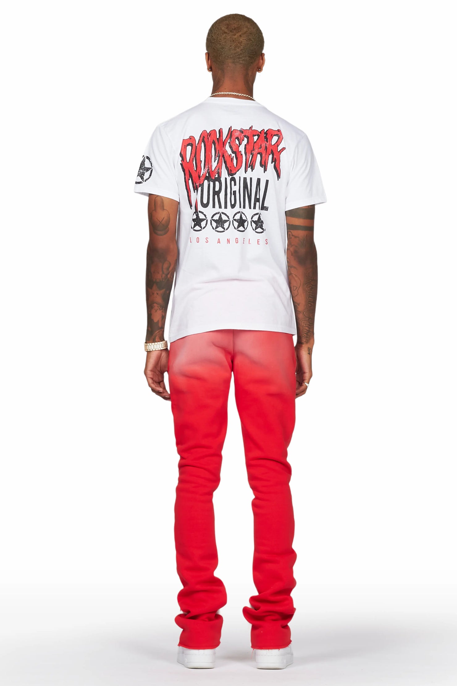 Wizzurd White/Red T-Shirt/Stacked Flare Pant Set