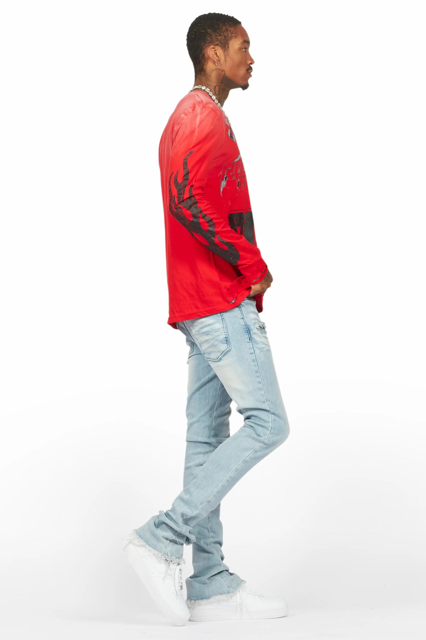 Savag Blue Stacked Flare Jean