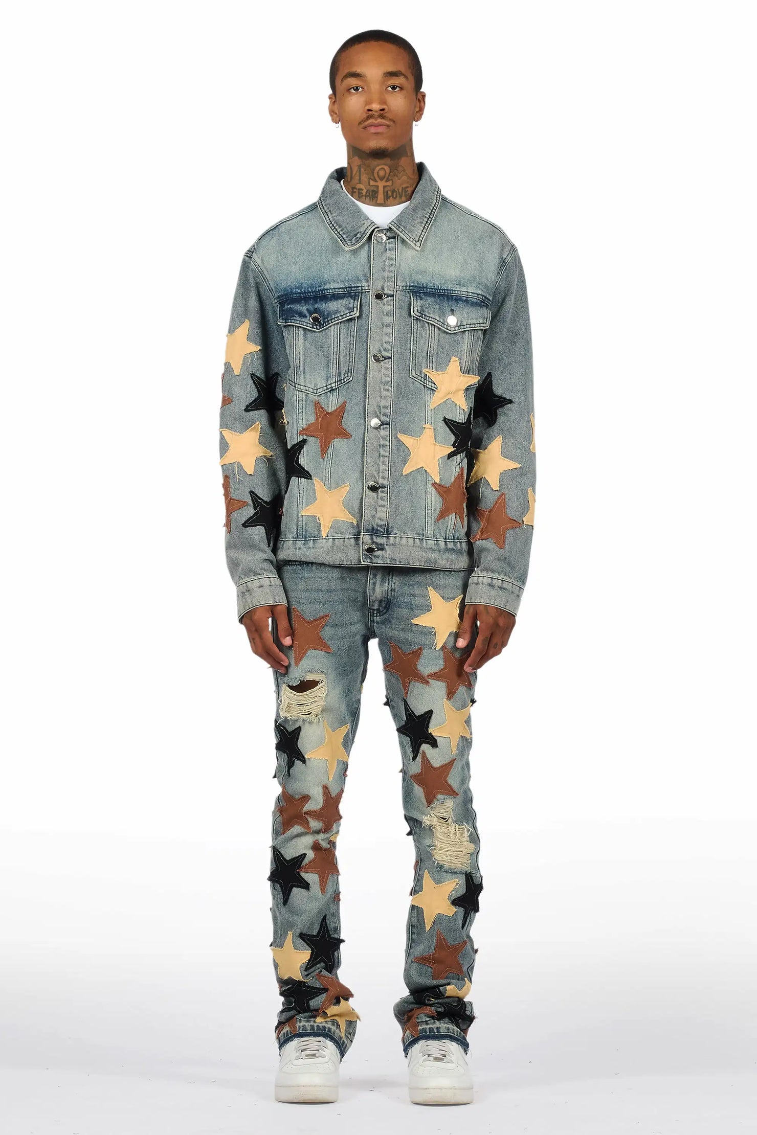 Starlane Vintage Blue Denim Jacket/Stacked Flare Jean Set