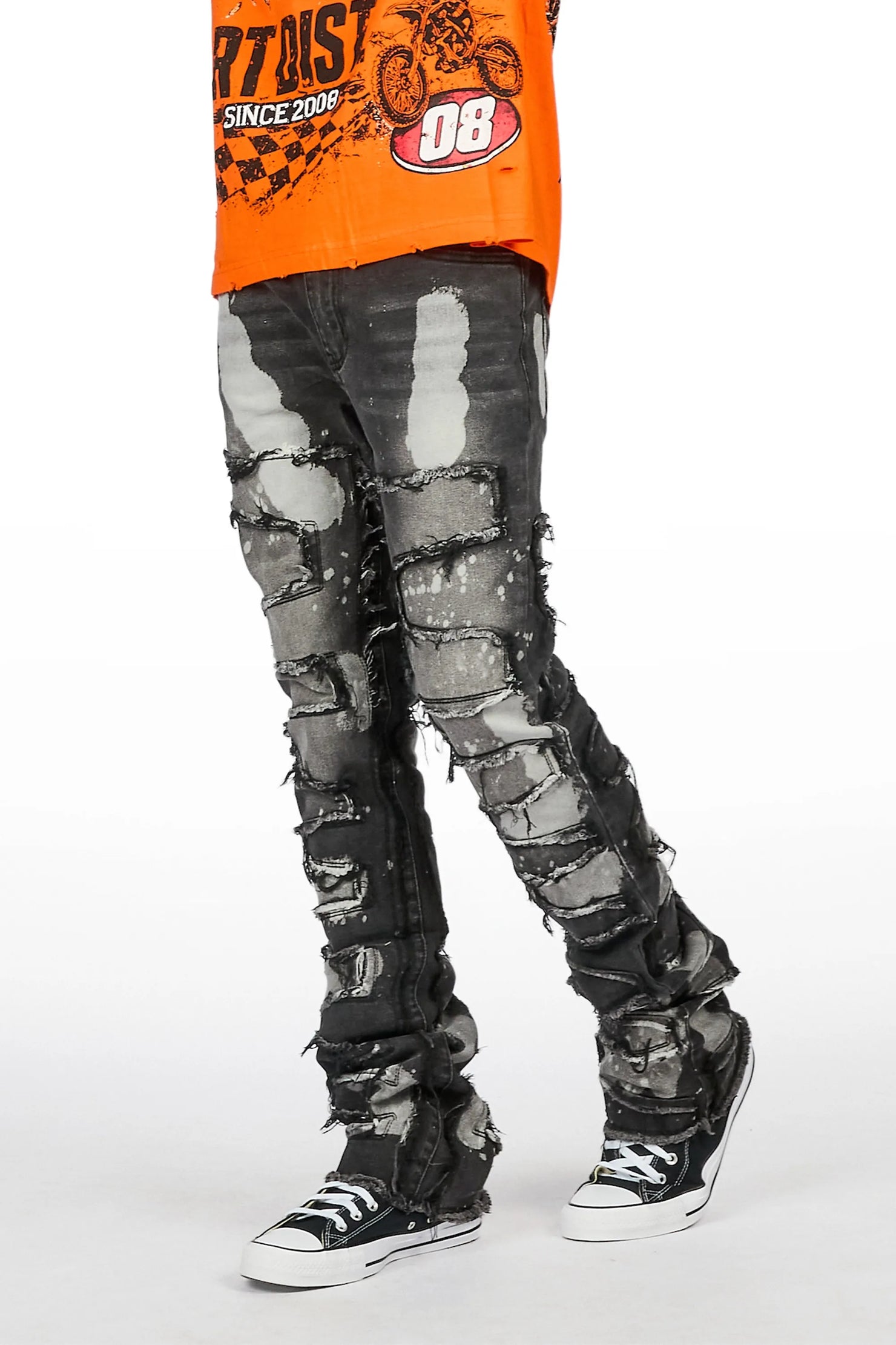 Laban Black Bleach Stacked Flare Jean
