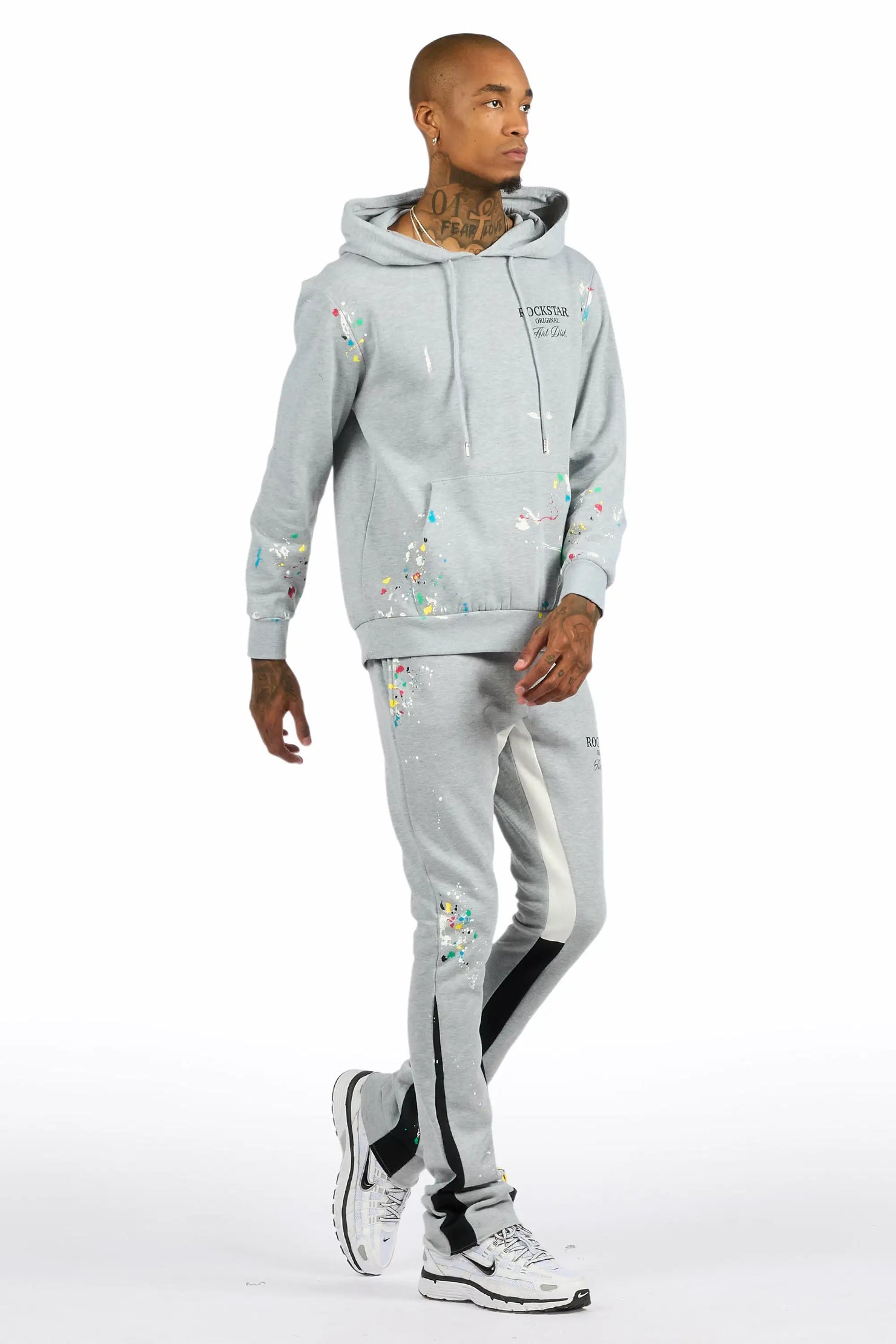 Art Dist 2.0 Heather Grey/Multi Hoodie/Stacked Flare Track Set