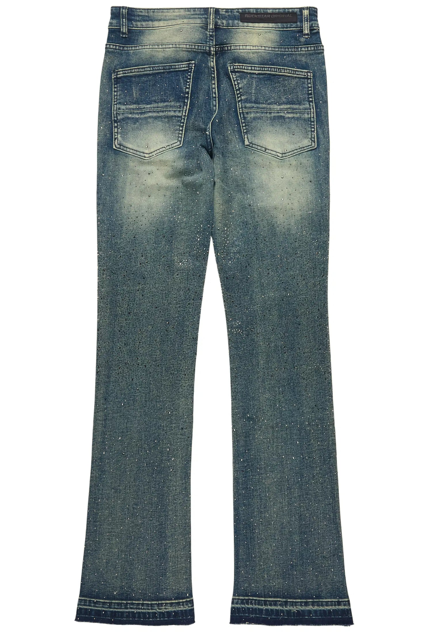 Onyx Dark Blue Studded Stacked Flare Jean