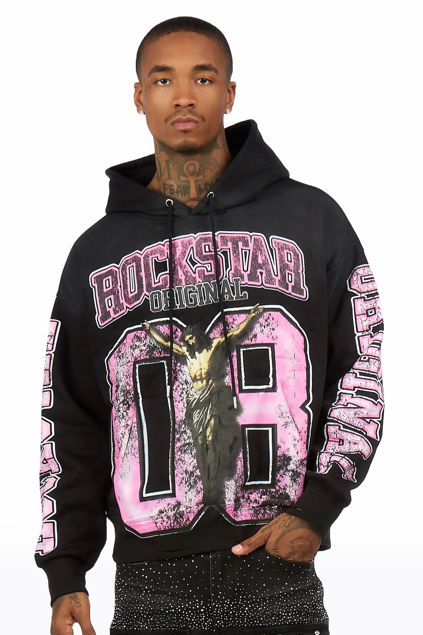Fields Black Distressed Graphic Relaxed Hoodie