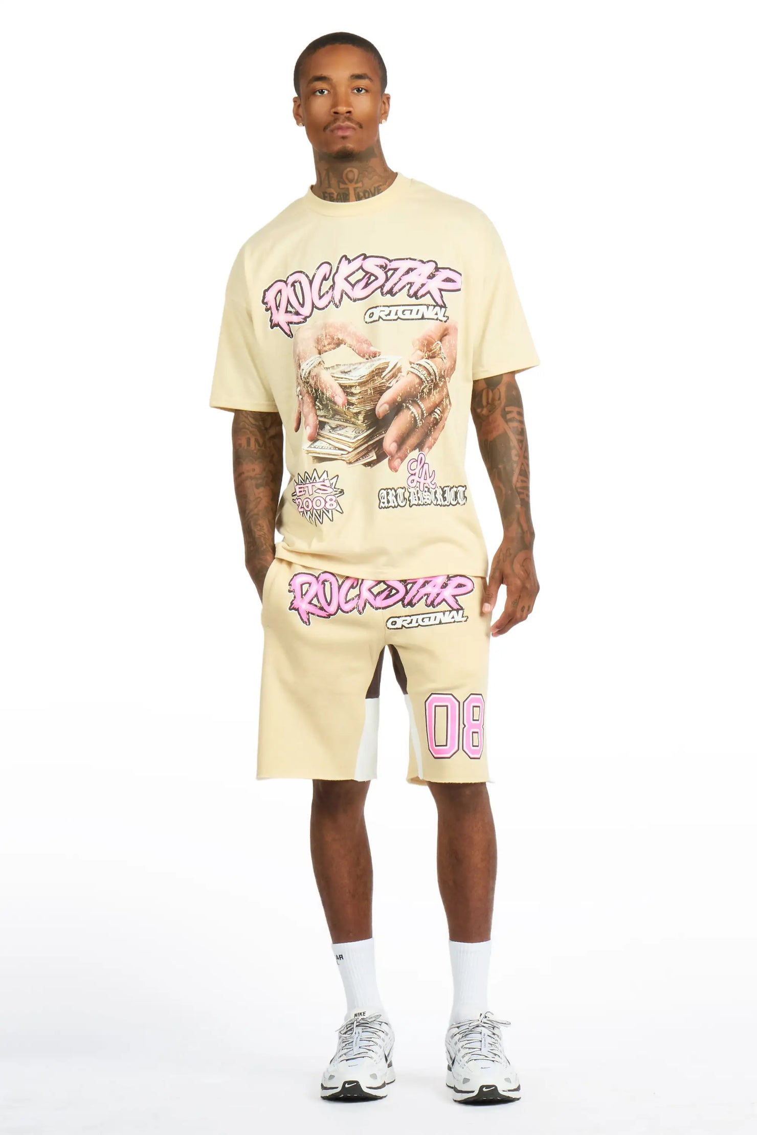 Madhur Beige/Pink T-Shirt/Short Set