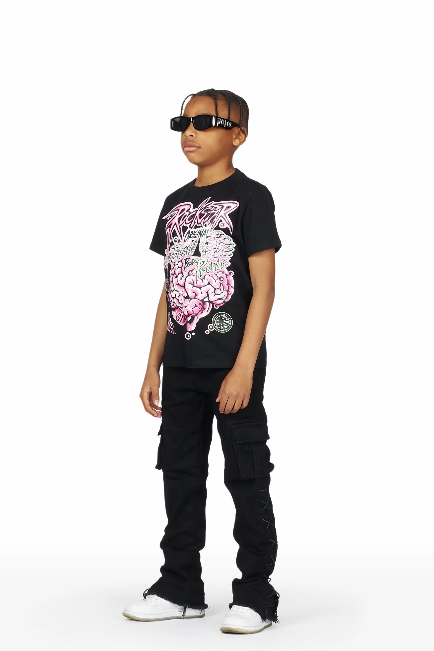 Boys Sylo Black Stacked Flare Jean