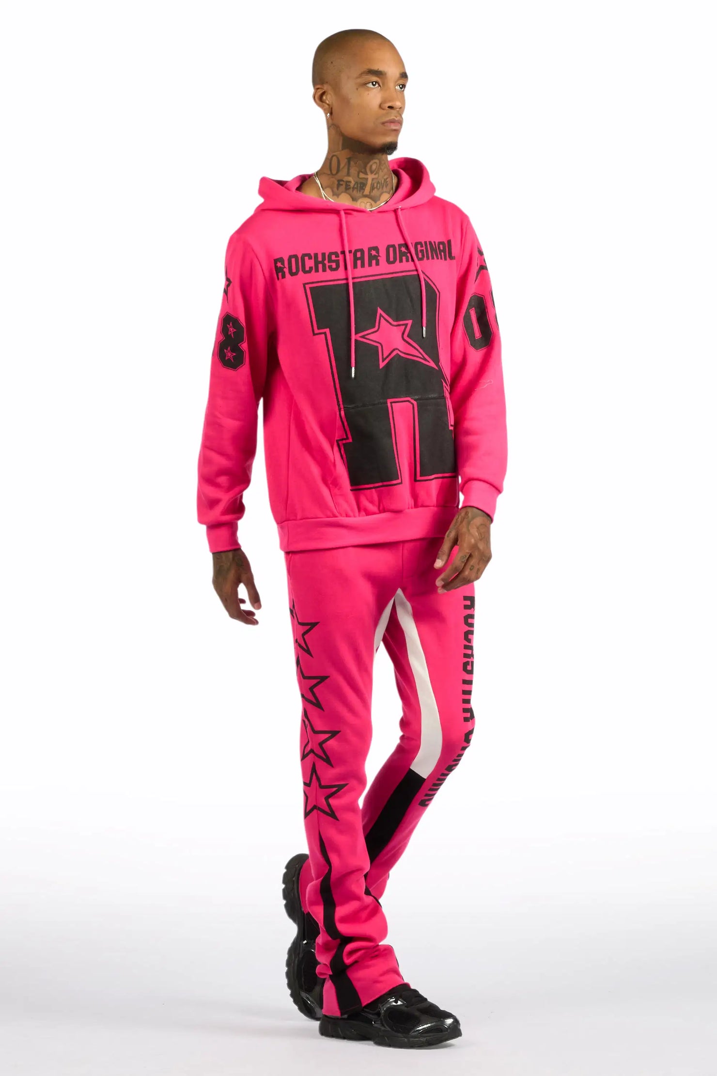 Skender Fuchsia/Black Hoodie/Stacked Flare Track Set