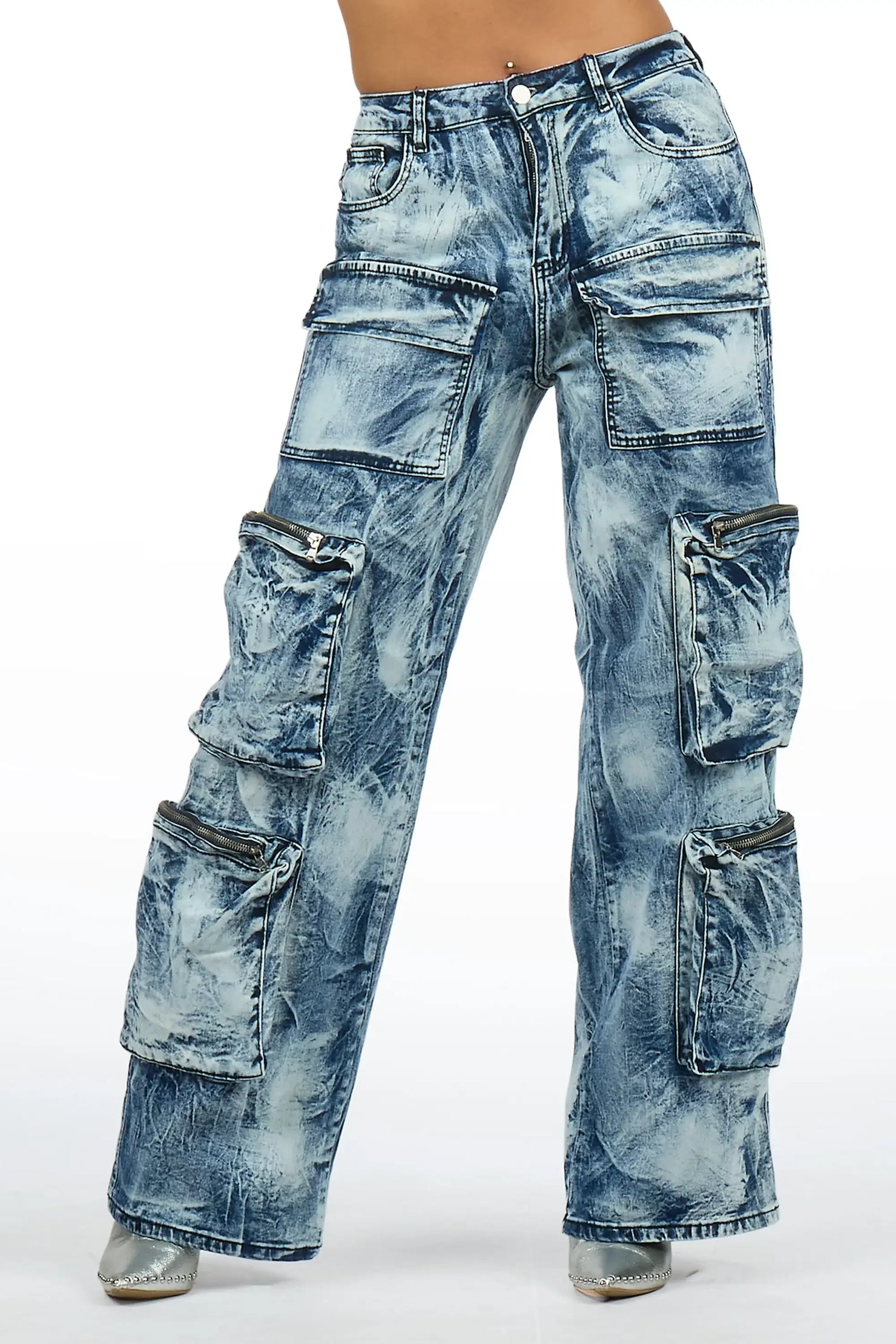 Malaika Blue Cargo Stacked Jean